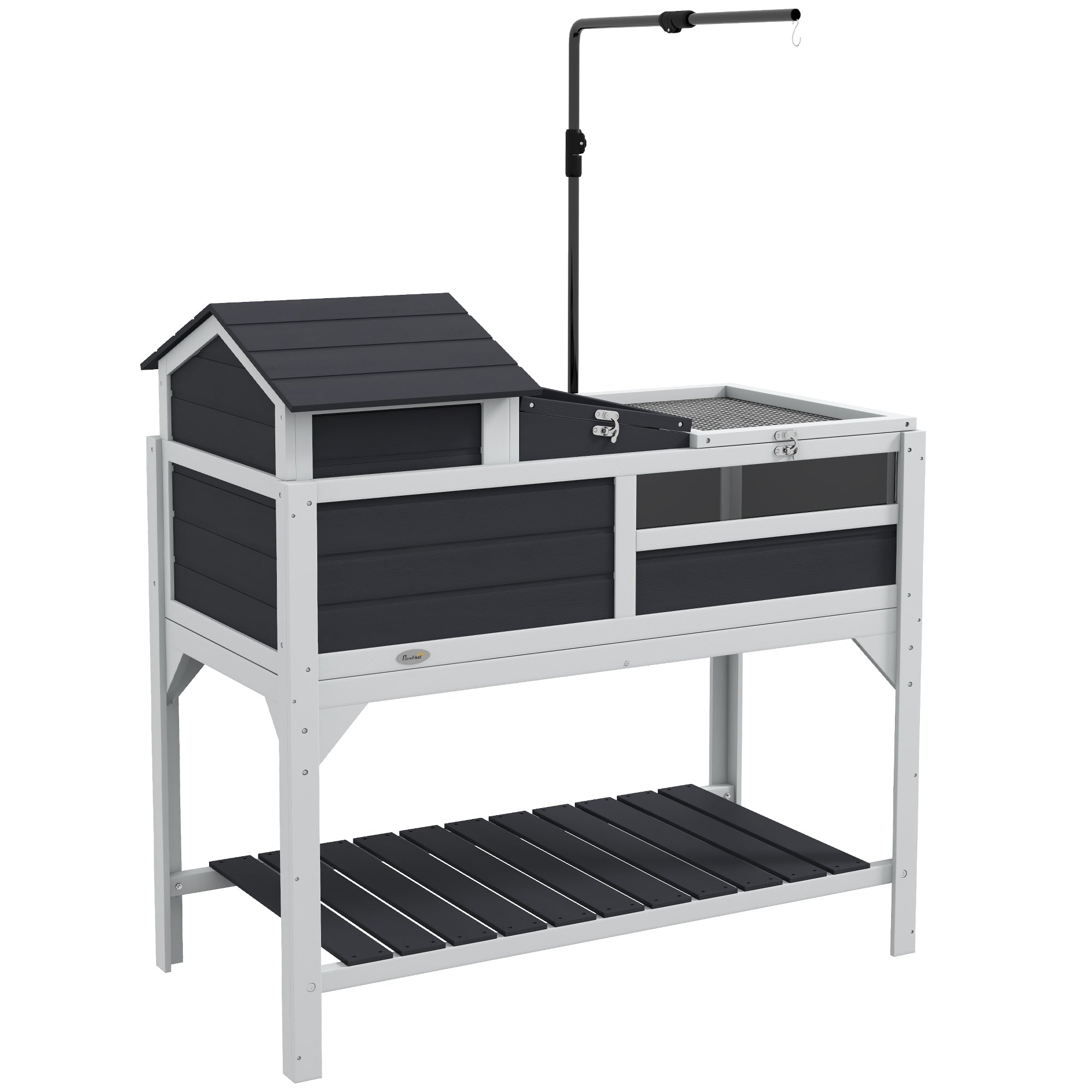 PawHut Wooden Tortoise Enclosure, Tortoise Tank w/ Adjustable Lamp Holder, Openable Lid, Removable Main House - Grey - North Peak Garden Furniture