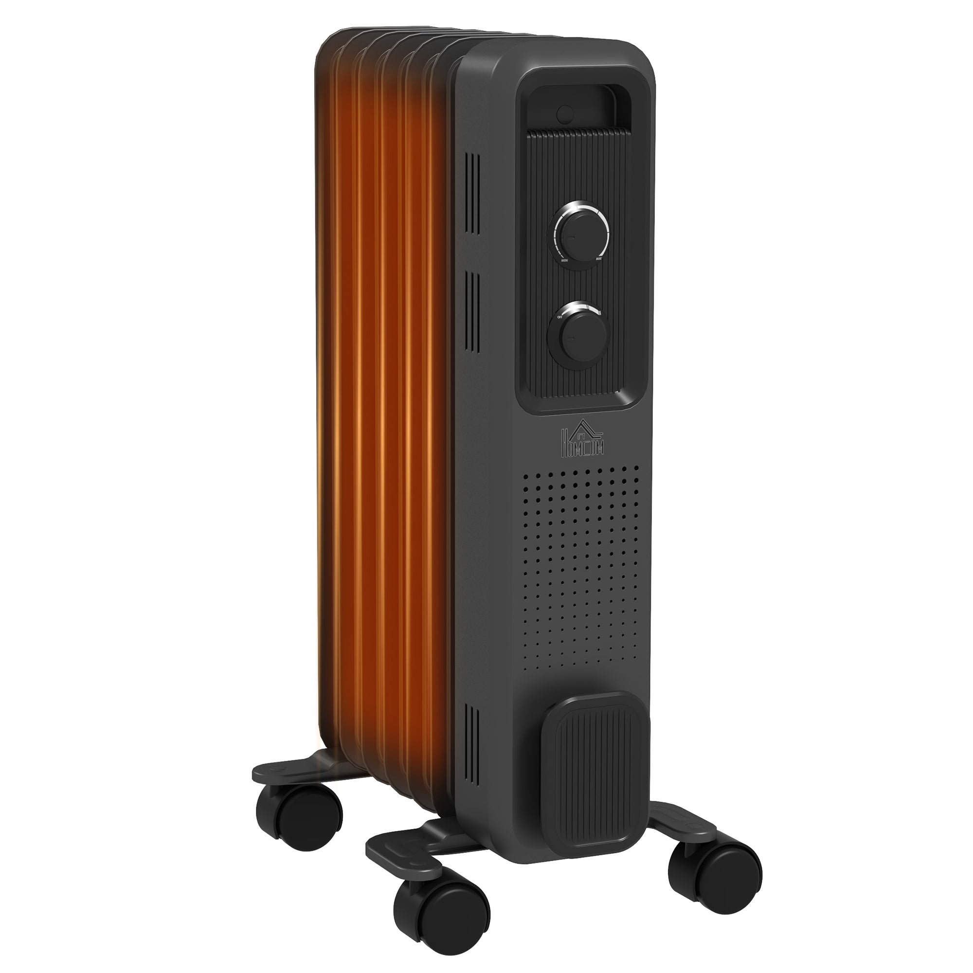 HOMCOM 1500W Oil Filled Radiator, 7 Fin, Portable Electric Heater with 3 Heat Settings, Safety Cut-Off and Wheels, Grey - North Peak Garden Furniture