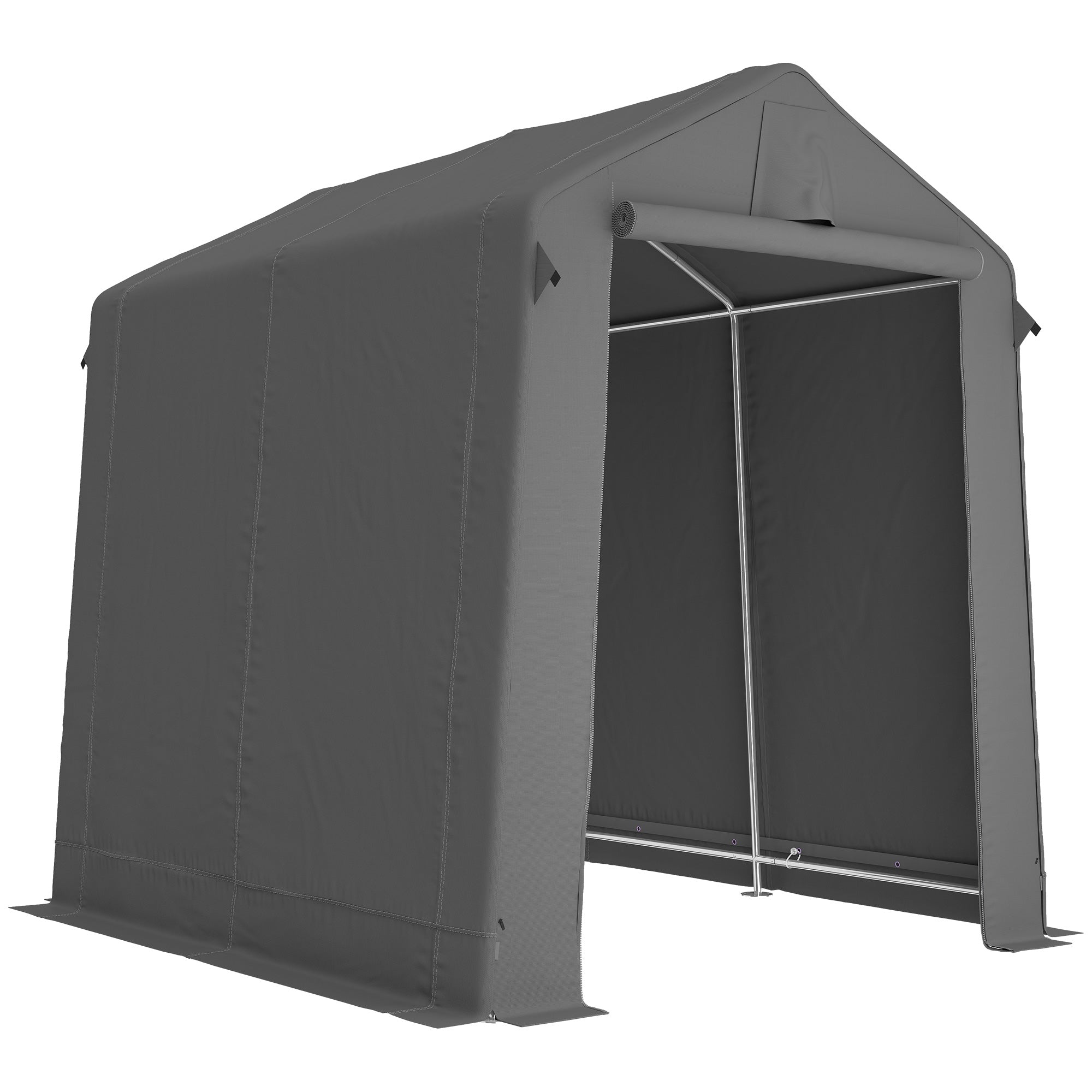 Outsunny 7.5 x 6.2 ft Outdoor Garden Storage Shed, Waterproof Bike Tent with Roll-Up Zipper Door and Vent, Dark Grey