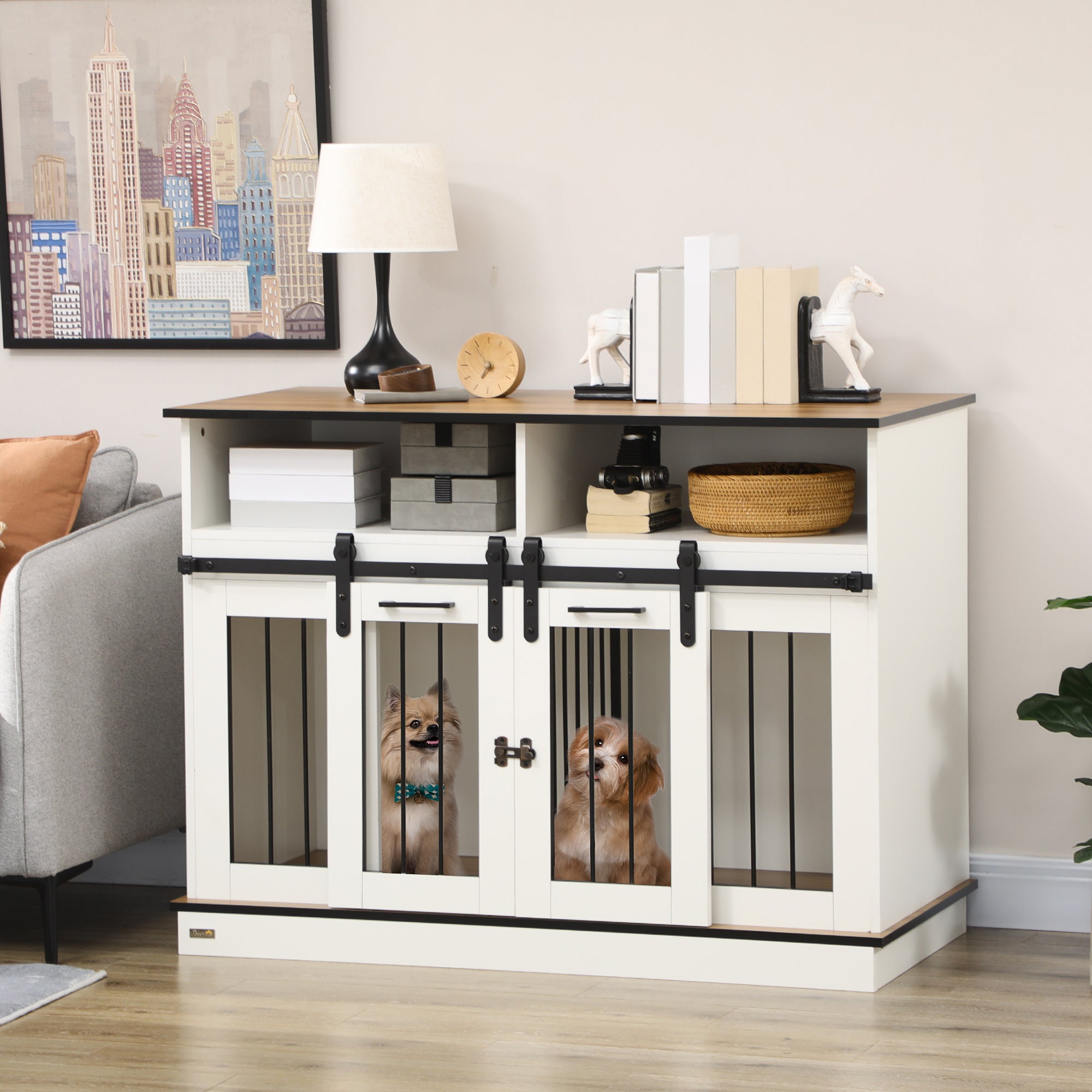 PawHut Dog Crate Furniture for Small and Large Dogs, with Movable Divider - White - North Peak Garden Furniture