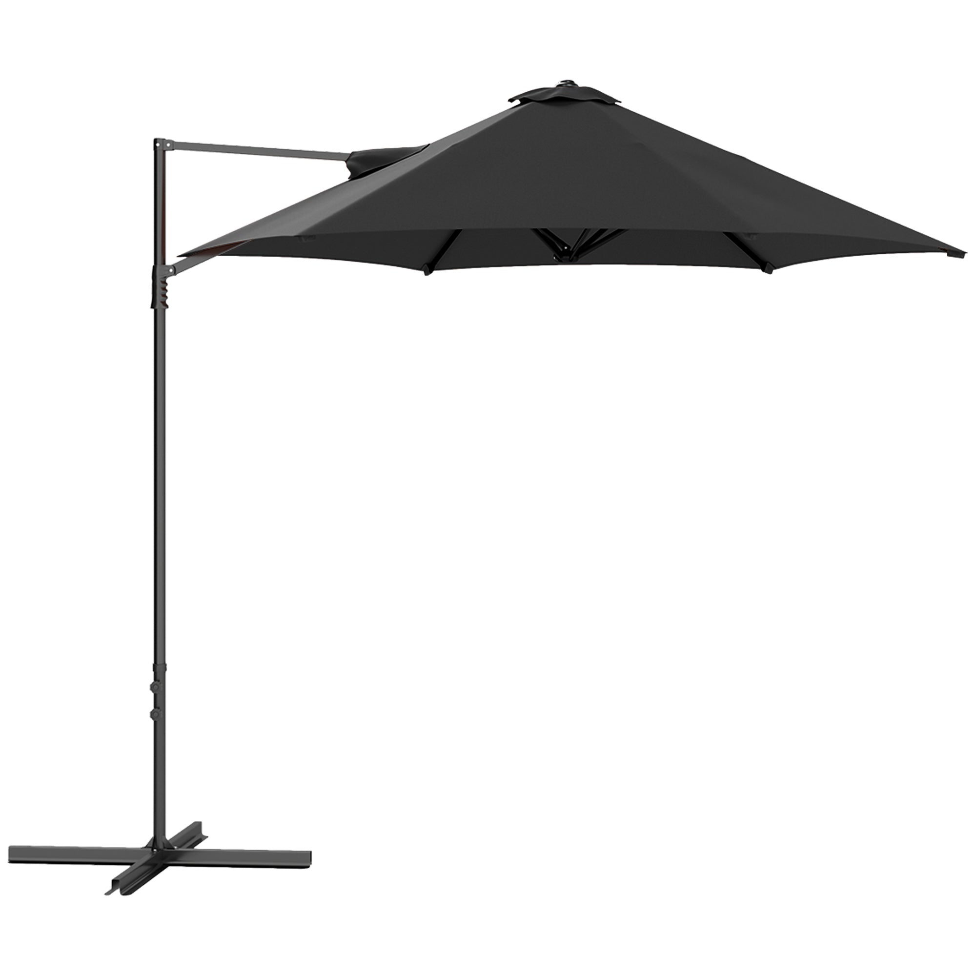Outsunny 2.5M Garden Cantilever Parasol, Offset Roma Patio Umbrella Hanging Sun Shade Canopy Shelter with 360° Rotation and Cross Base, Black - North Peak Garden Furniture