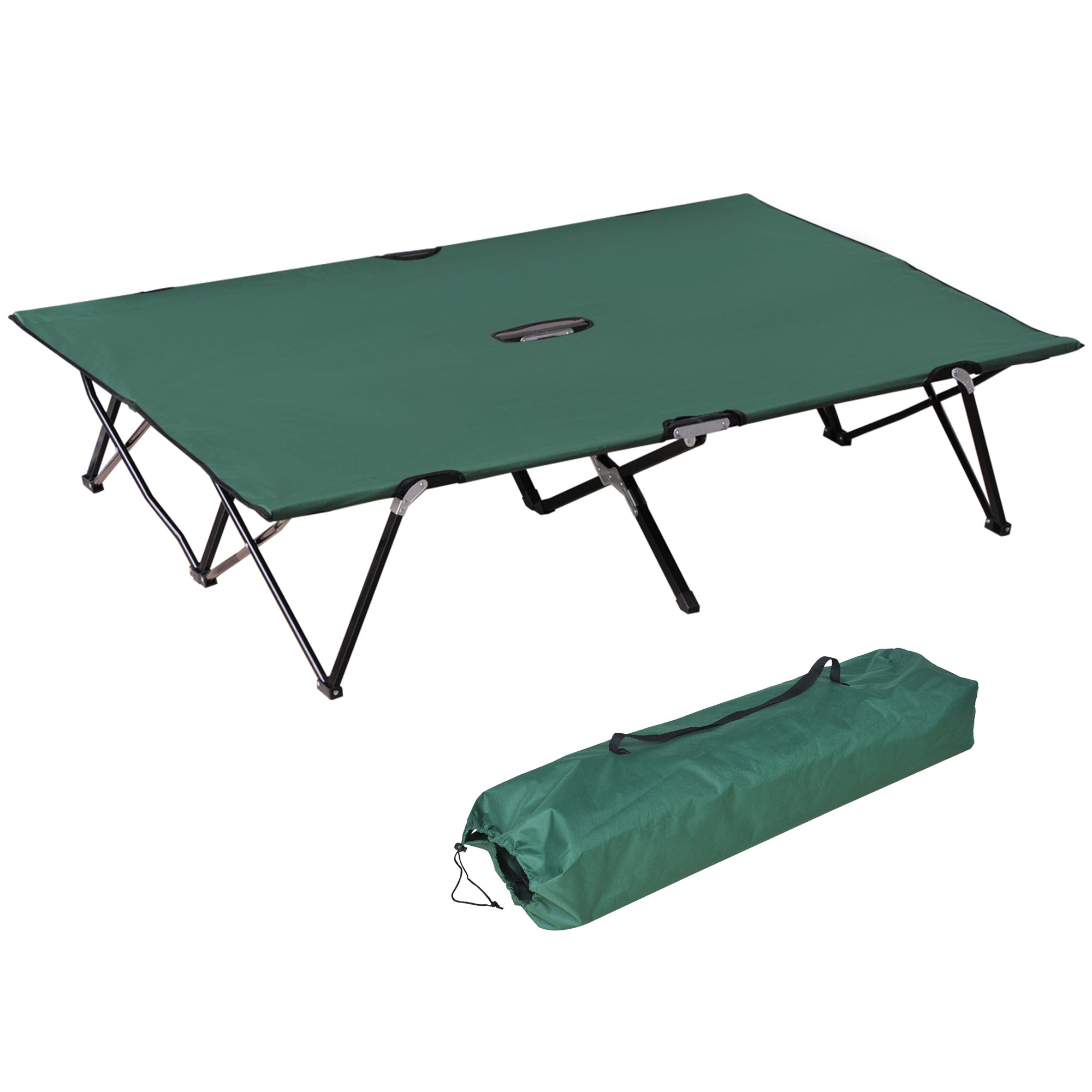 Outsunny Double Camping Bed Camping Cot Foldable Sunbed Outdoor Patio Sleeping Bed Super Light with Carry Bag (Green) - North Peak Garden Furniture