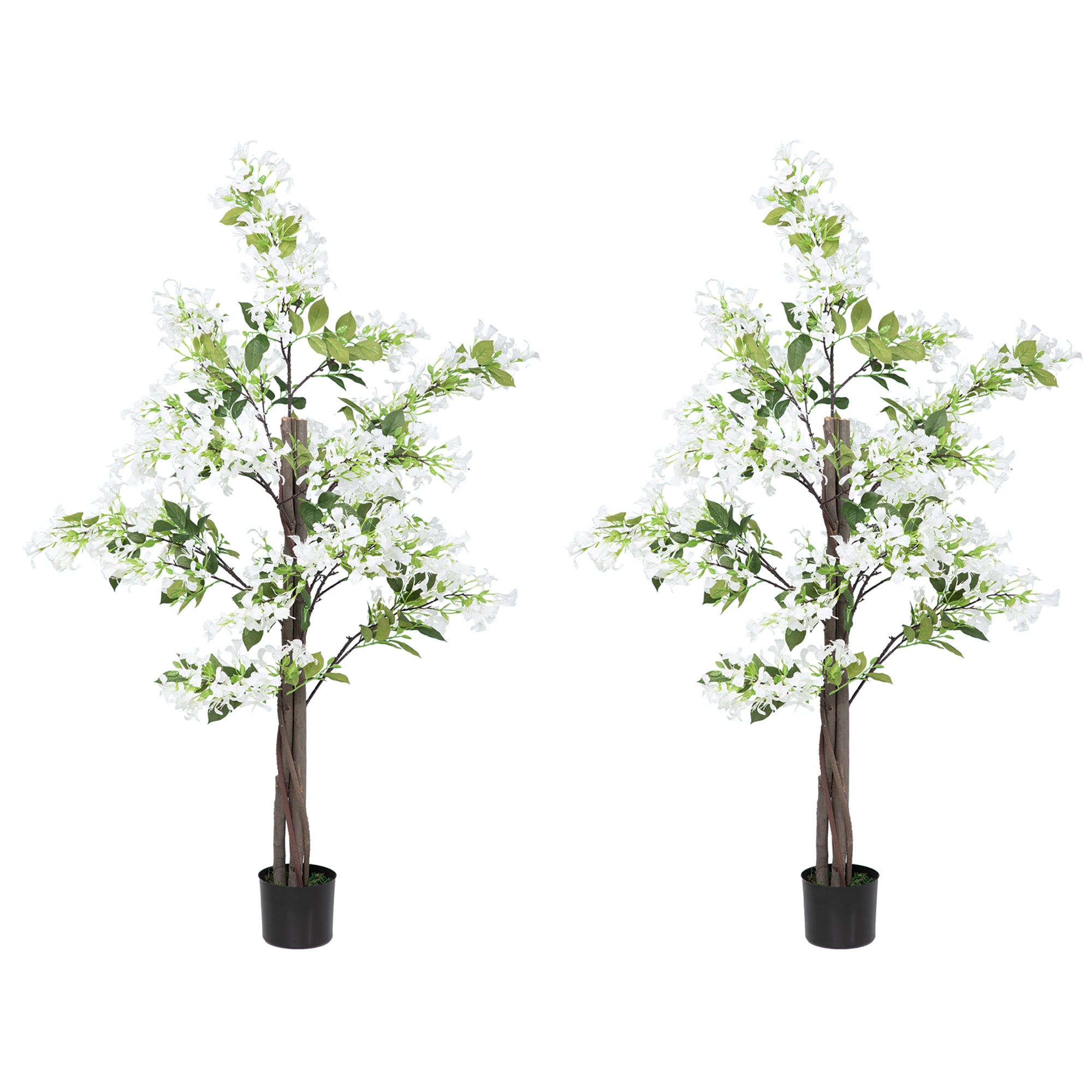 HOMCOM Artificial Plants Honeysuckle Flower in Pot Fake Plants with Curved Boots for Indoor Outdoor 15x15x150cm Set of 2 White - North Peak Garden Furniture