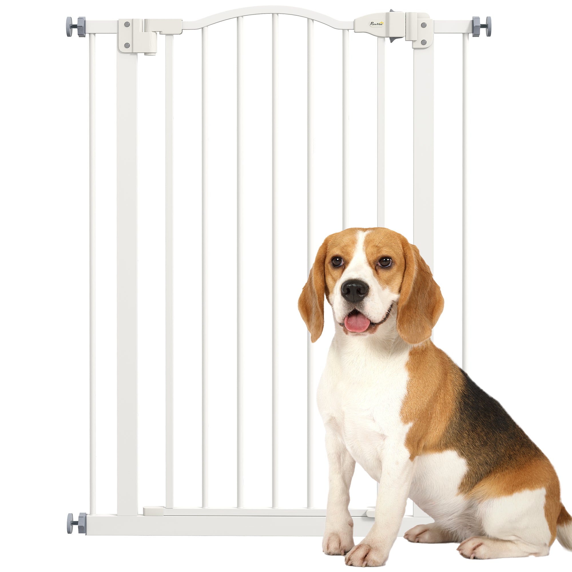 PawHut Pressure Fit Dog Stair Gate No Drilling Safety Gate Auto Close for Doorways, Hallways, 74-80cm Adjustable, 94cm Tall, White - North Peak Garden Furniture