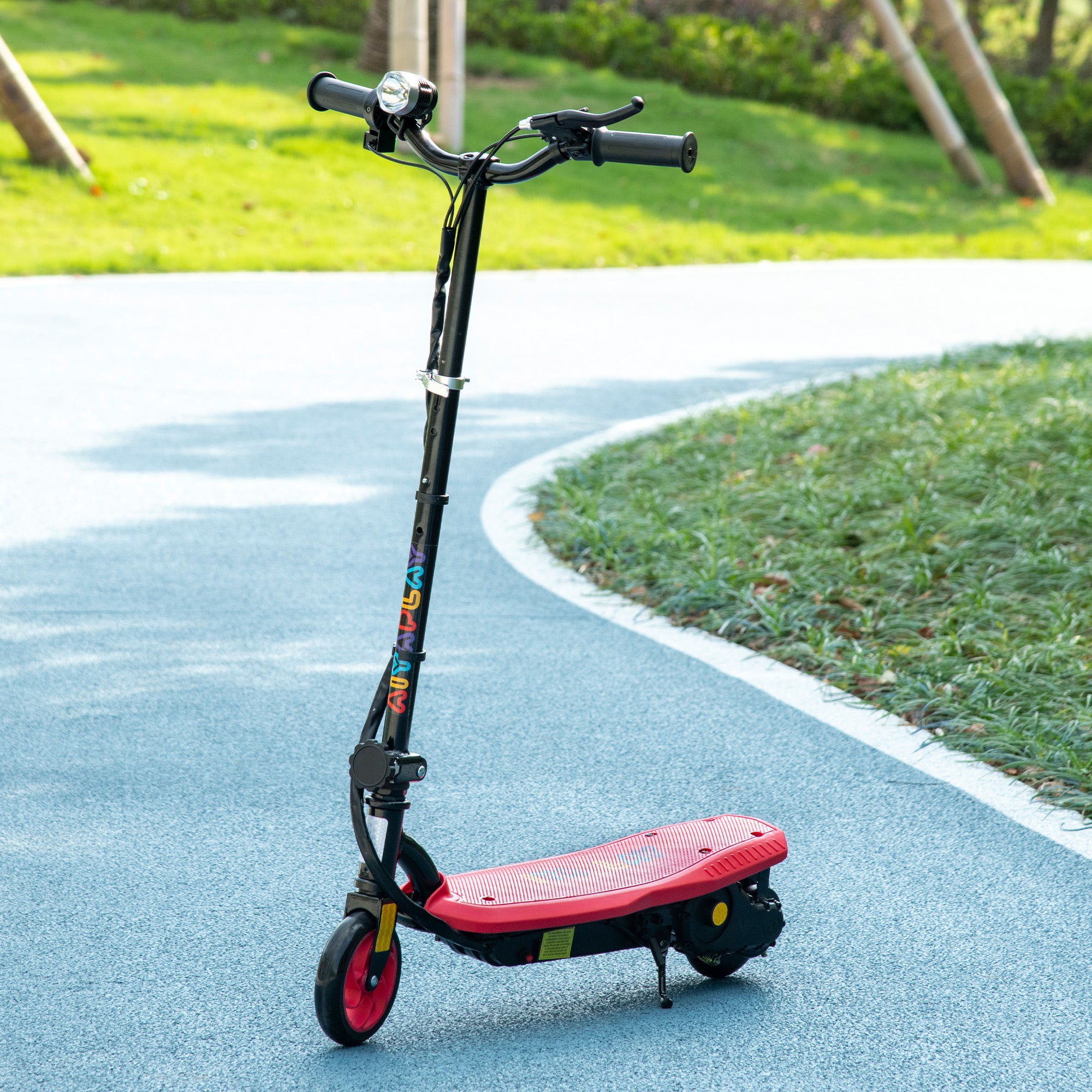 HOMCOM Foldable Electric Scooter, with LED Headlight, for Ages 7-14 Years - Red - North Peak Garden Furniture