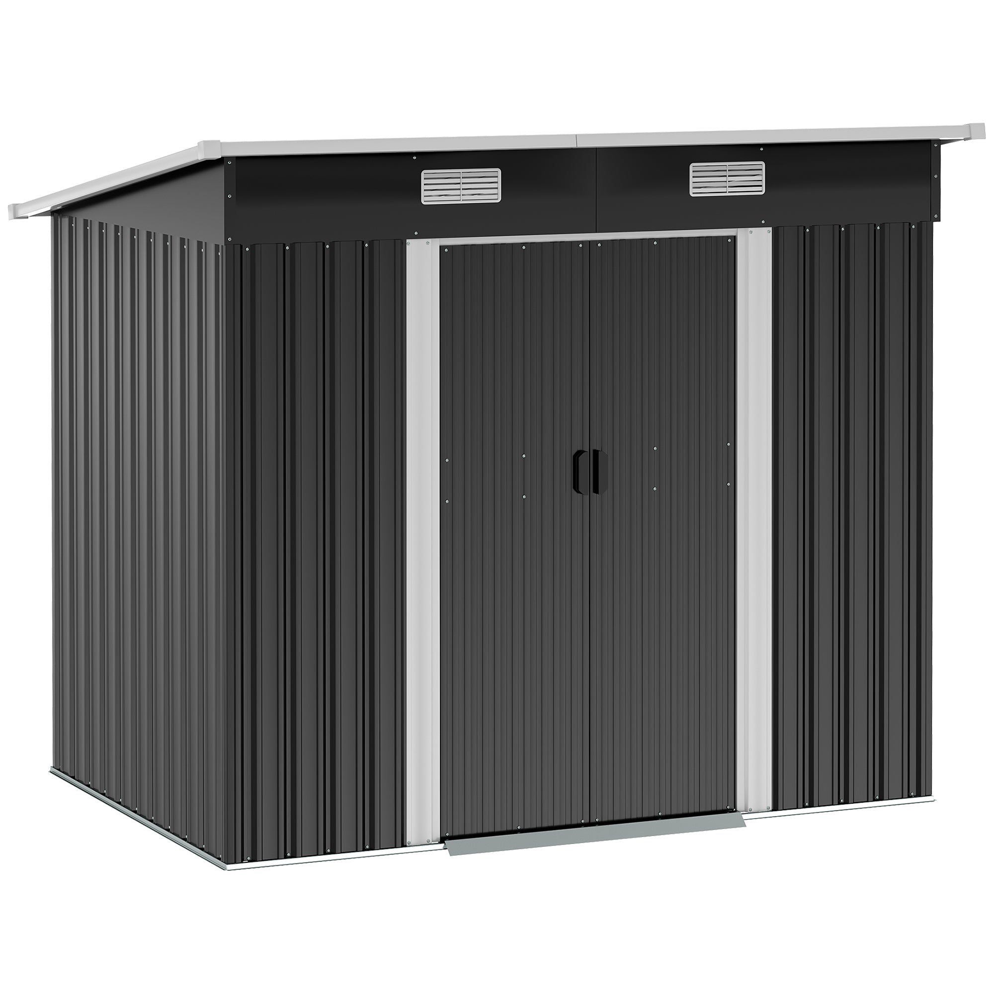 Outsunny 7 x 4ft Outdoor Storage Shed with Foundation Kit, Lean to Metal Garden Shed for Log, Rubbish Bin, Tool, Lawnmower, Bike, Patio and Lawn Use, Black - North Peak Garden Furniture