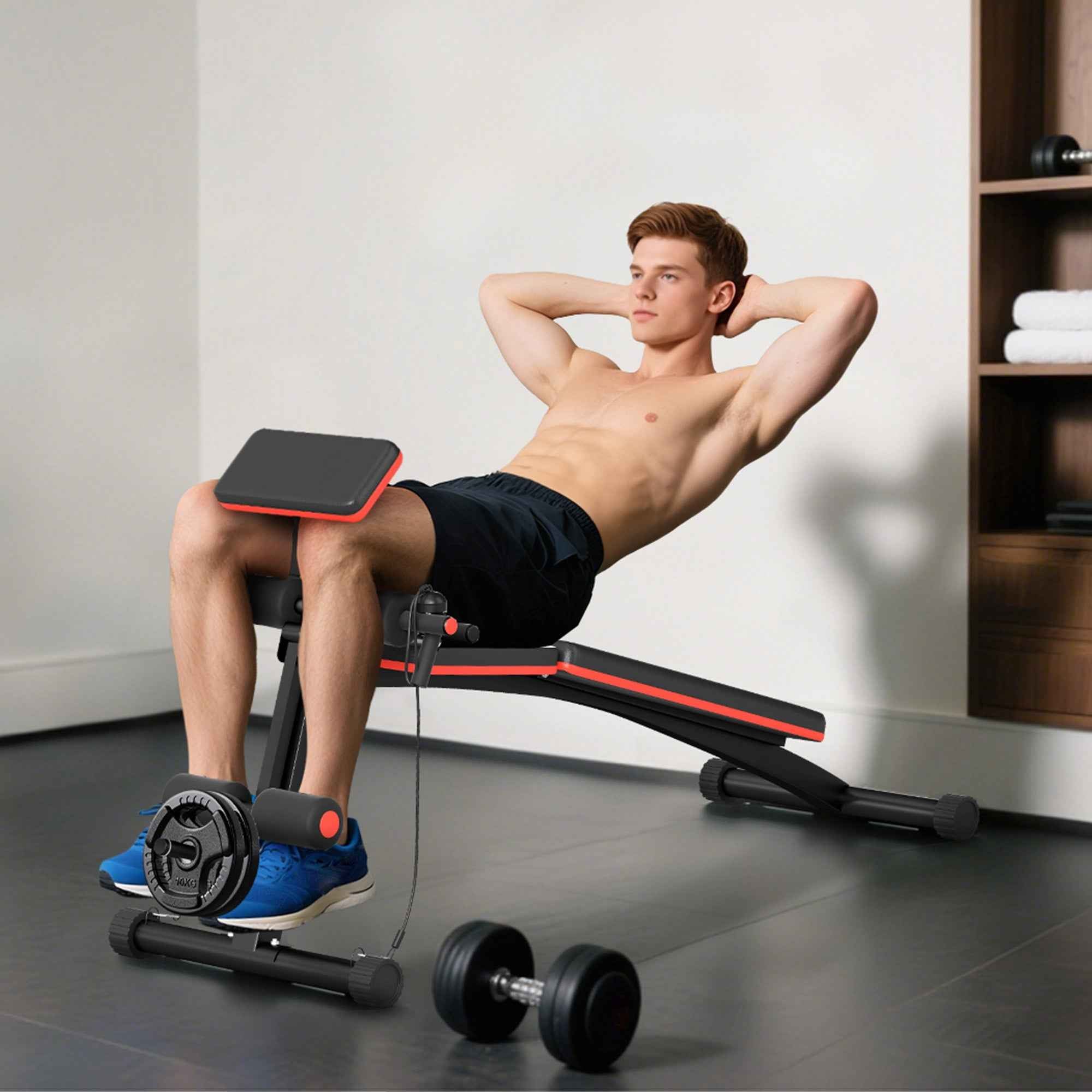 HOMCOM Foldable Weight Bench, Adjustable Strength Training Sit Up Ab Bench Incline/Decline, Red