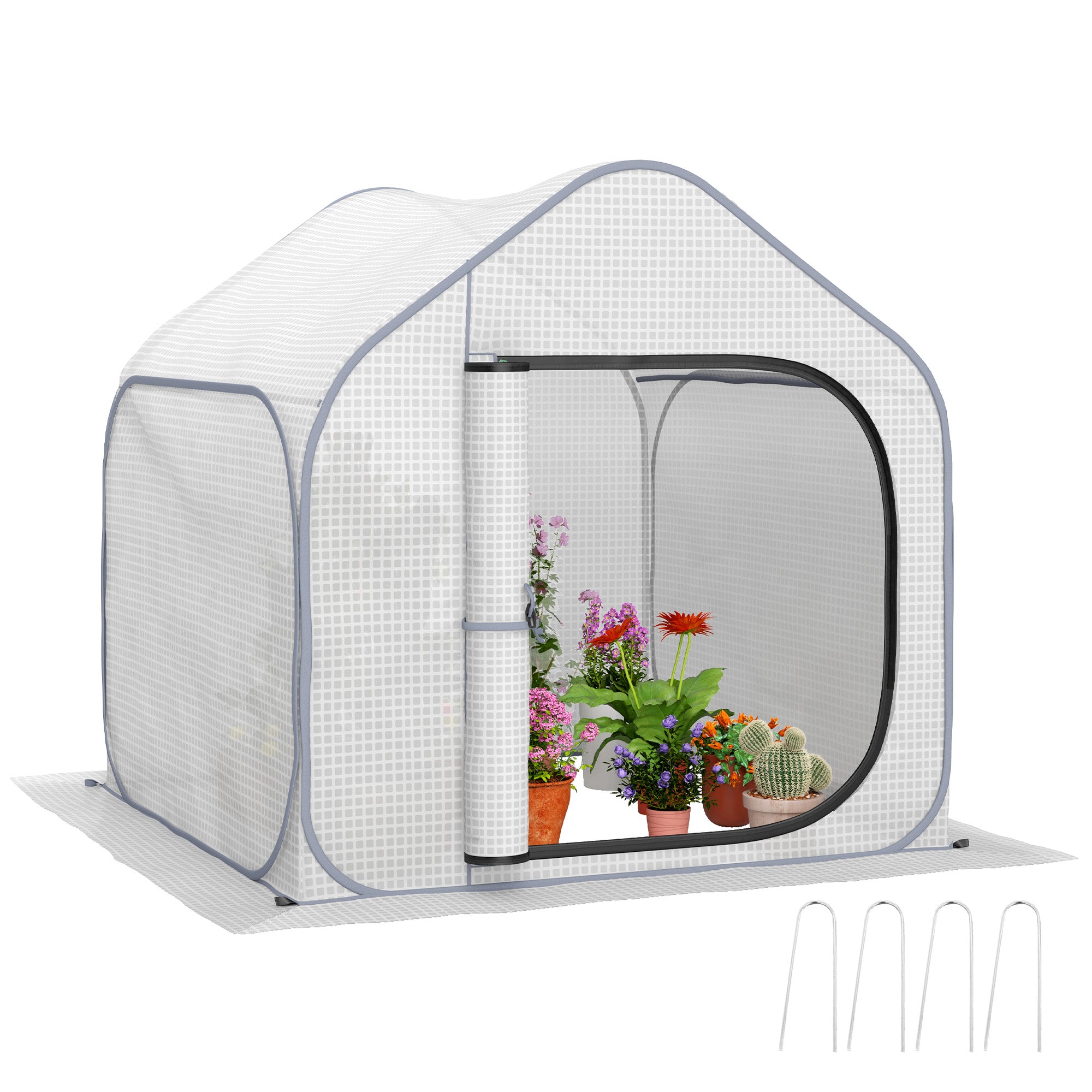 Outsunny 150 x 148cm Pop-Up Greenhouse - White - North Peak Garden Furniture