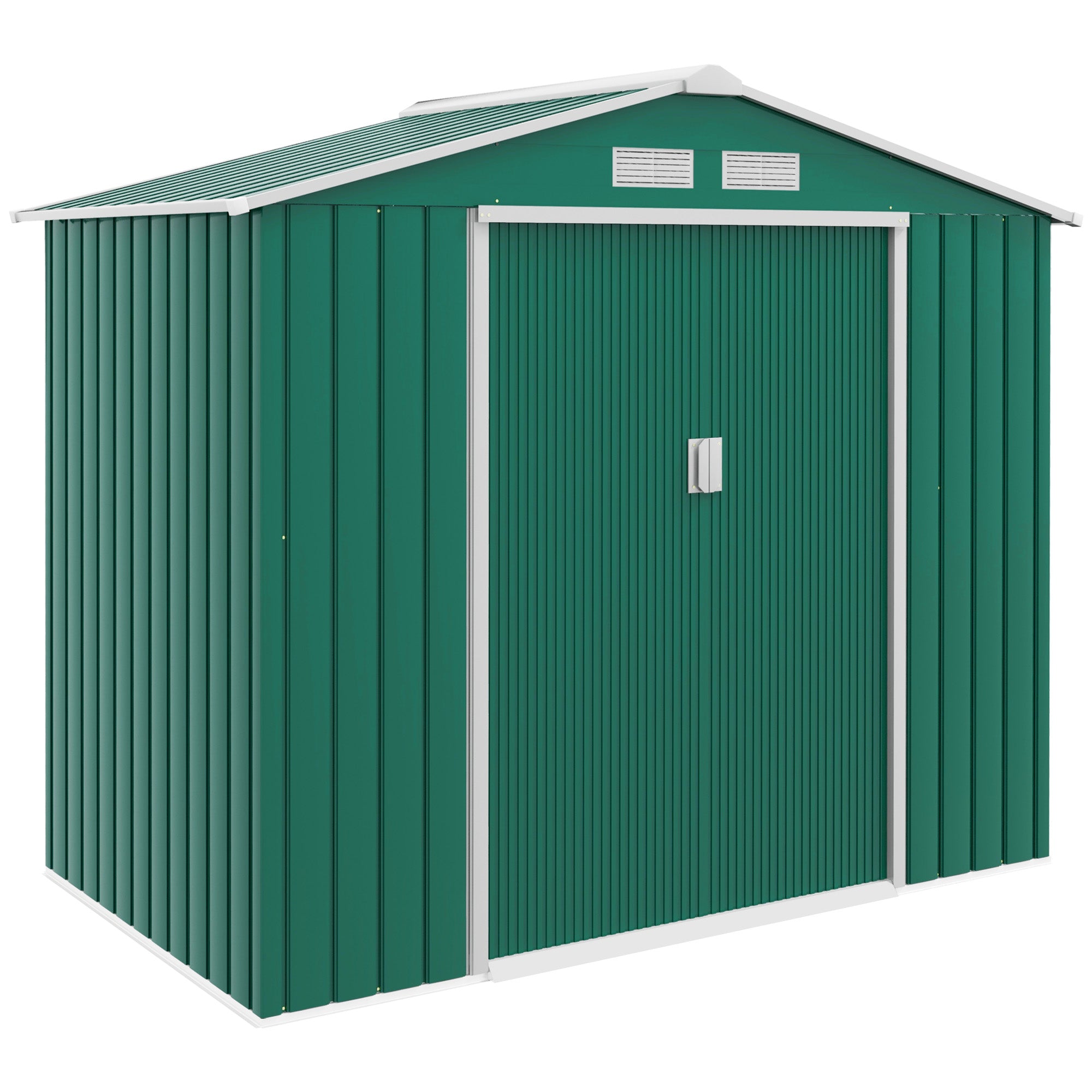 Outsunny 7 x 4ft Metal Garden Shed, Outdoor Storage Tool House with Ventilation Slots, Foundation Kit and Lockable Double Doors, Green - North Peak Garden Furniture