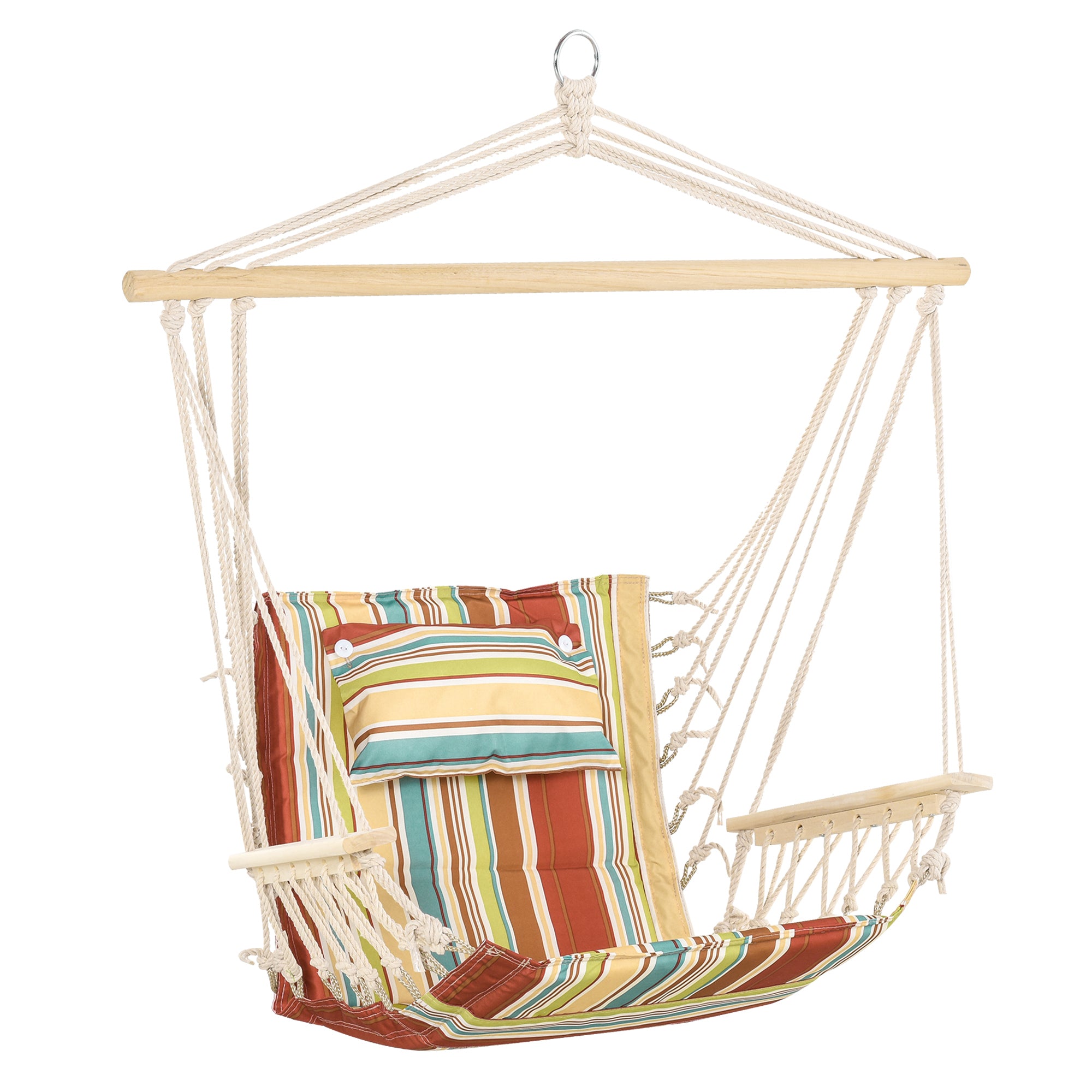Outsunny Hanging Hammock Chair Swing Chair Thick Rope Frame Safe Wide Seat Indoor Outdoor Home, Patio, Yard, Garde Spot Stylish Multi-Color Stripe - North Peak Garden Furniture
