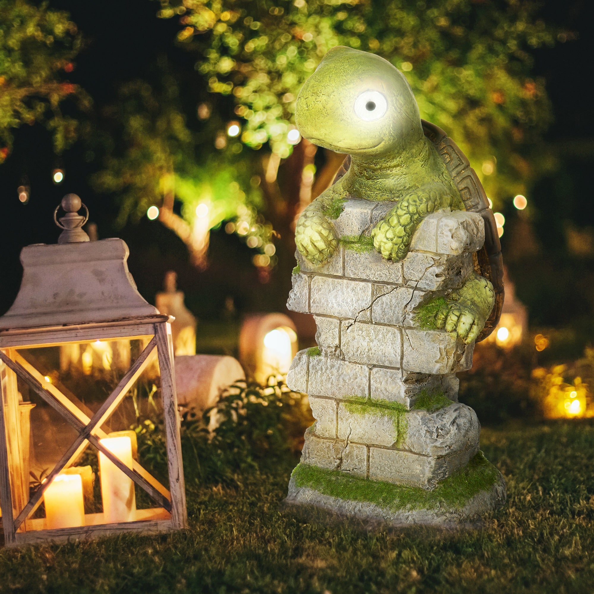 Outsunny Vivid Tortoise Art Sculpture with Solar LED Light, Colourful Garden Statue, Outdoor Ornament Home Decoration for Porch, Deck, Grass - North Peak Garden Furniture