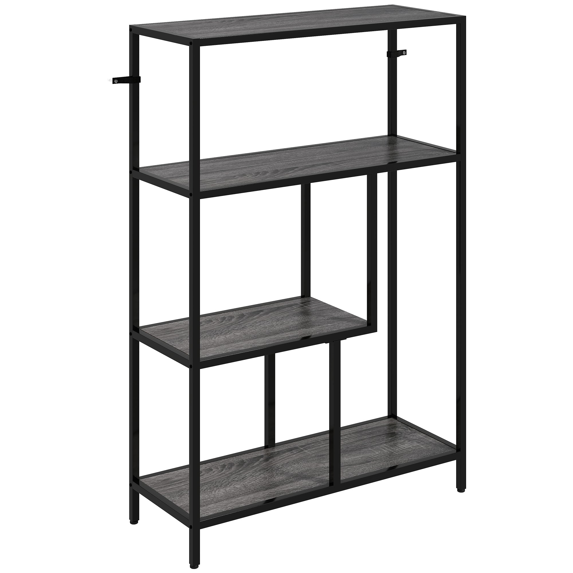 HOMCOM 4-Tier Bookshelf with Open Shelves - Charcoal Grey - North Peak Garden Furniture