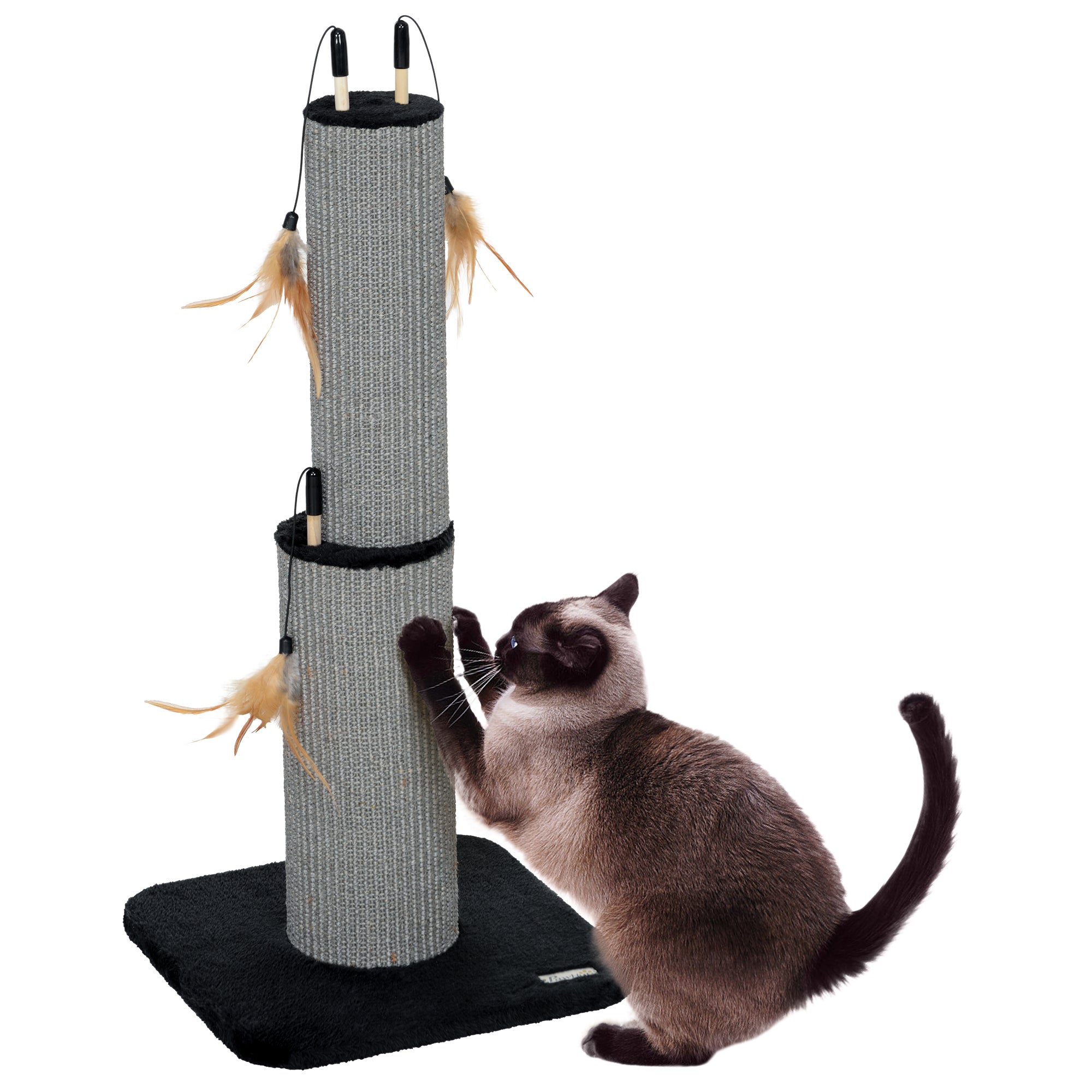 PawHut 78cm Tall 2 in 1 Cat Scratching Post with 3 Toy Feathers, Black - North Peak Garden Furniture