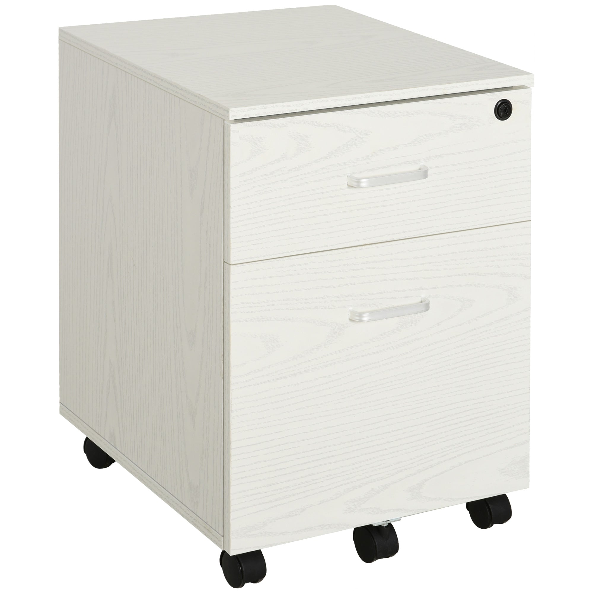 Vinsetto 2-Drawer Locking Office Filing Cabinet w/ 5 Wheels Rolling Storage Hanging Legal Letter Files Cupboard Home Organisation White Wood Grain - North Peak Garden Furniture