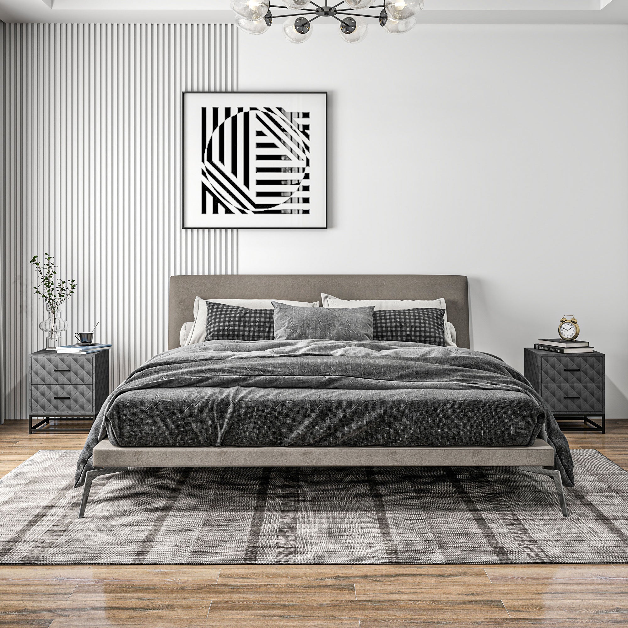 HOMCOM Bedside Tables Set of 2, Modern Bedside Table Nightstand with 2 Drawers, Bedside Cabinet Sofa Side Table with Storage, Steel Legs for Bedroom, Living Room, Grey - North Peak Garden Furniture