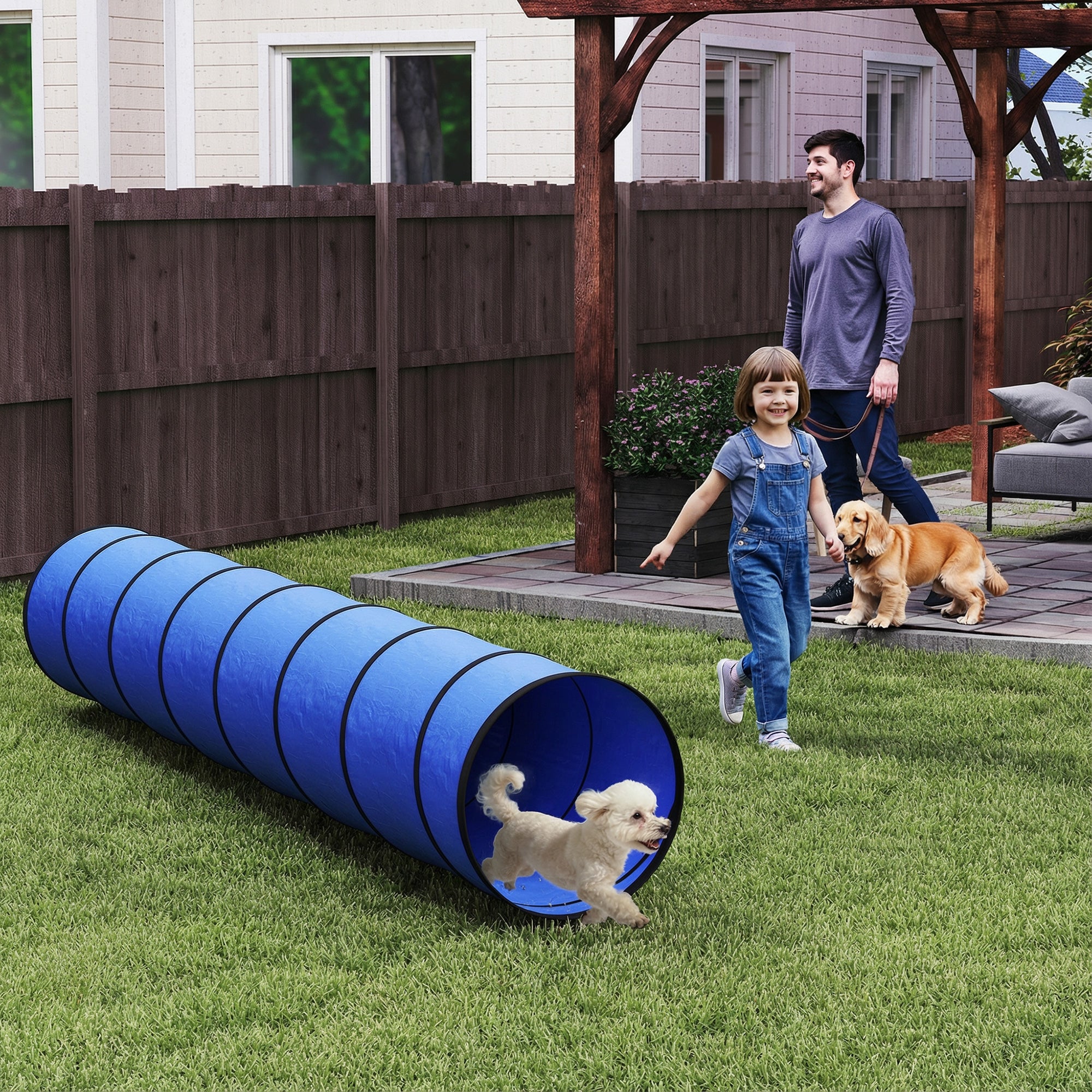 PawHut Dog Tunnel, 300 x 50 cm, Foldable Play Tunnel with 4 Pegs and Bag, Tear-Resistant Outdoor Dog Agility Equipment, Blue