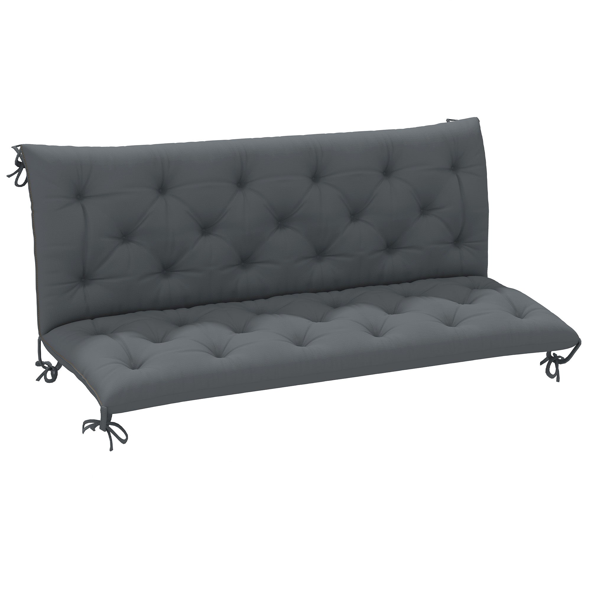 Outsunny 3 Seater Bench Cushion, Garden Chair Cushion with Back and Ties for Indoor and Outdoor Use, 98 x 150 cm, Dark Grey - North Peak Garden Furniture