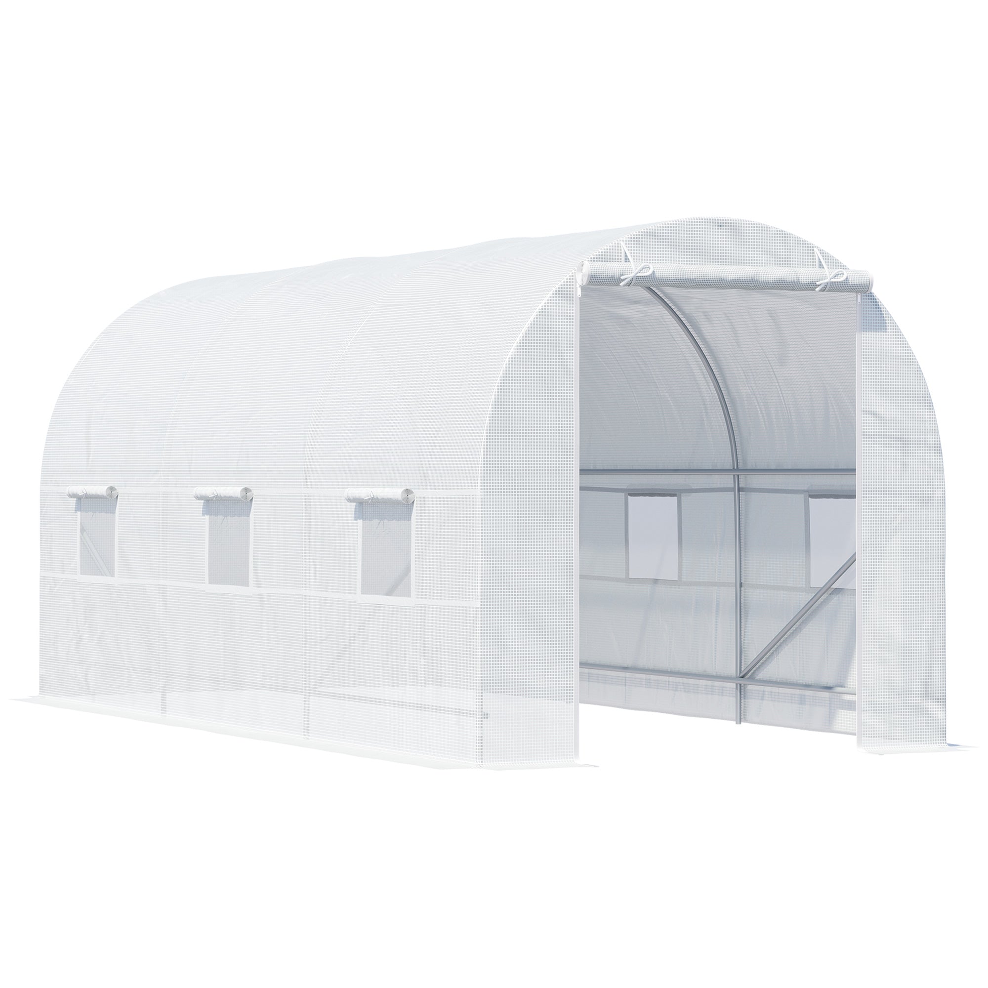 Outsunny 4.5 x 2 x 2 m Polytunnel Greenhouse, Walk-in Green House for Garden with Mesh Windows, Galvanised Steel Frame, White - North Peak Garden Furniture
