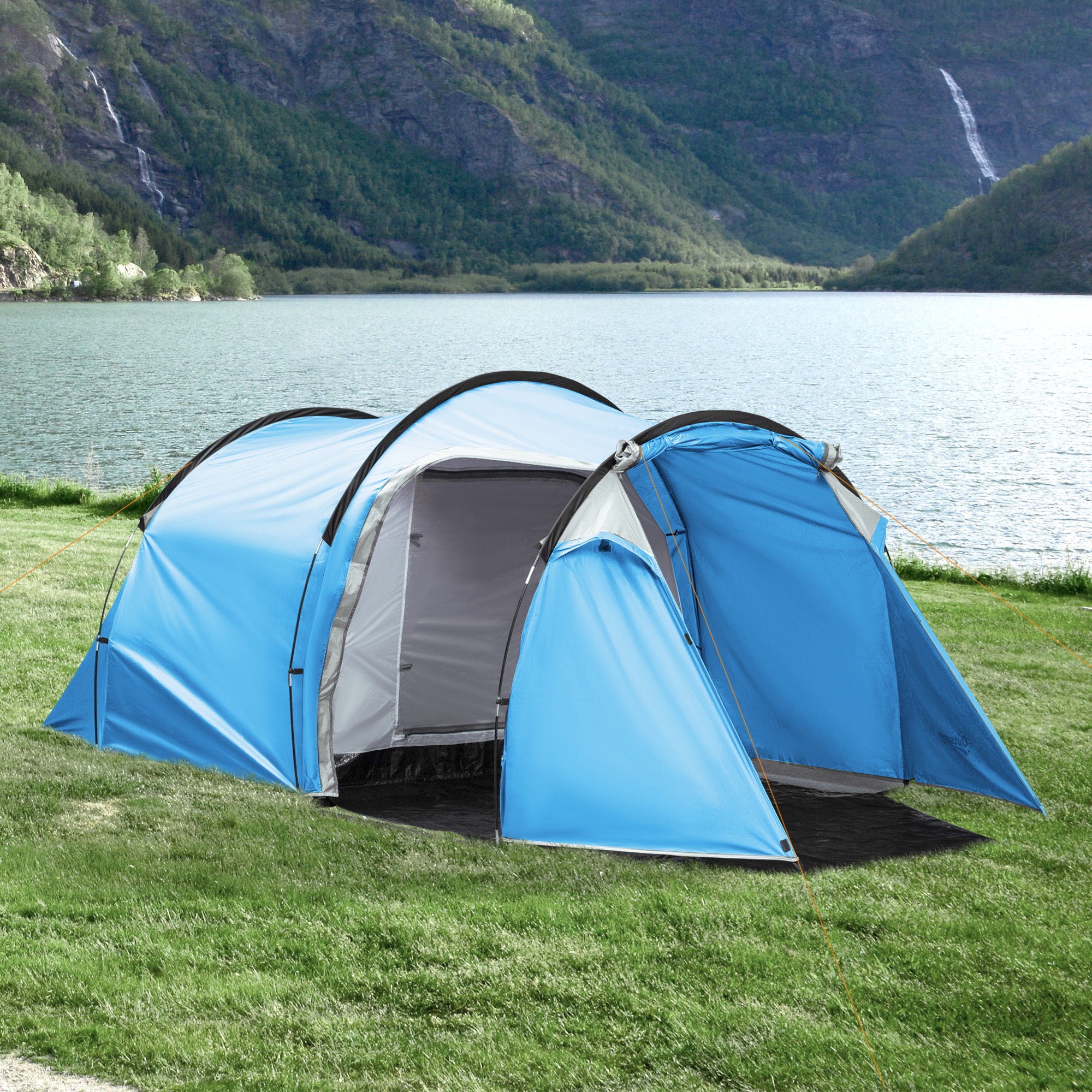 Outsunny 2-3 Man Tunnel Tents w/ Vestibule Camping Tent Porch Air Vents Rainfly Weather-Resistant Shelter Fishing Hiking Festival Shelter Home - North Peak Garden Furniture