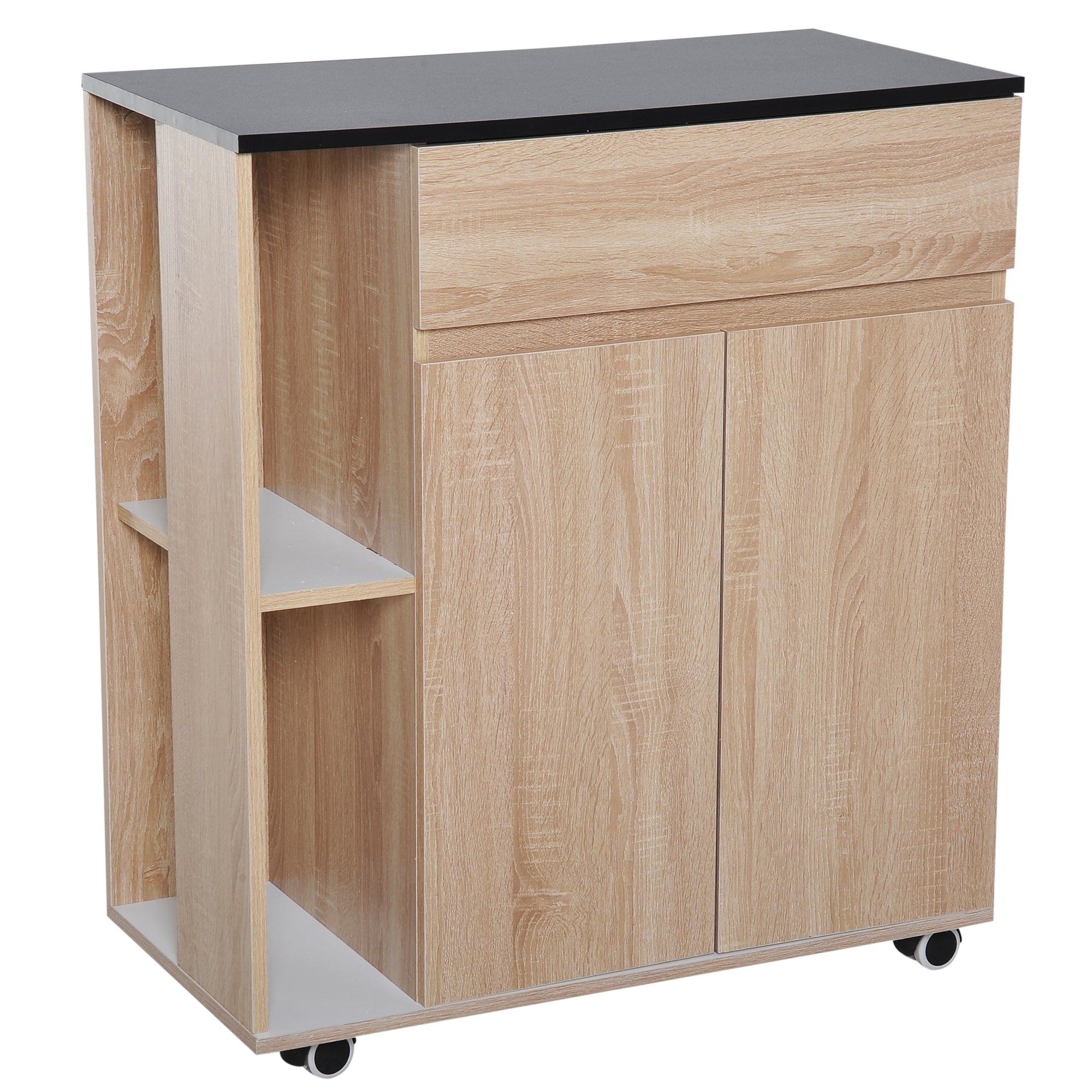 HOMCOM Kitchen Storage Trolley Cart Cupboard Rolling Island Shelves Cabinet With Door and Drawer Locking Wheels - North Peak Garden Furniture