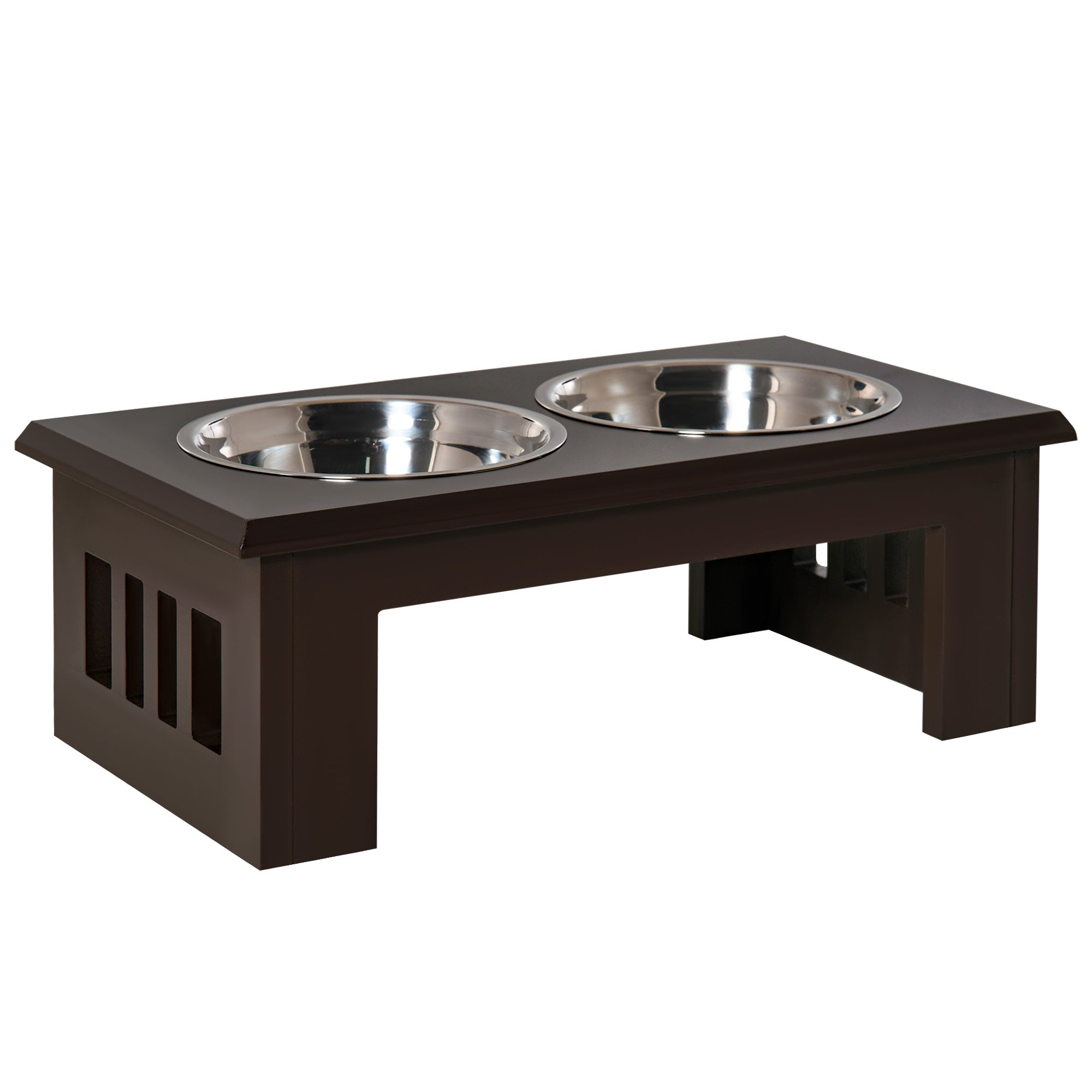 PawHut Raised Dog Feeding Bowls with Stand, Stainless Steel for Small and Medium Dog, 58L x 31W x 25H cm - Brown - North Peak Garden Furniture