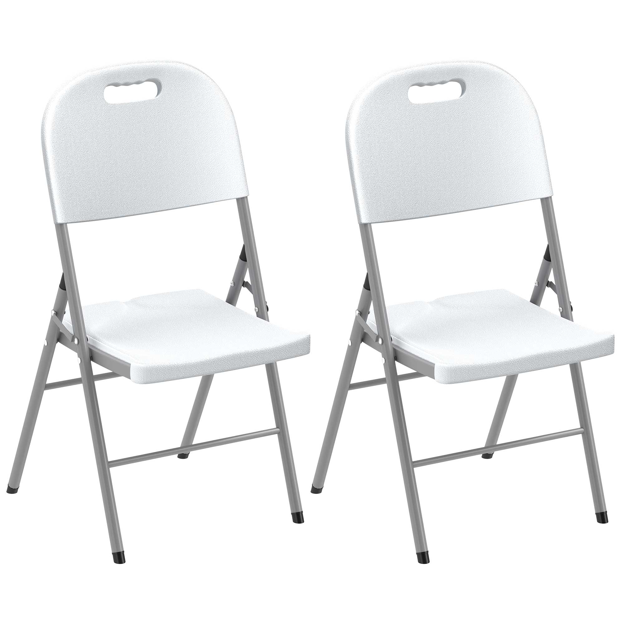 Outsunny Folding Chair Set of 2 with Steel Frame, Outdoor Chair Set with HDPE Backrest, Seat and Handles for Mobility, Garden Chair Set for Patio Deck Balcony, White - North Peak Garden Furniture