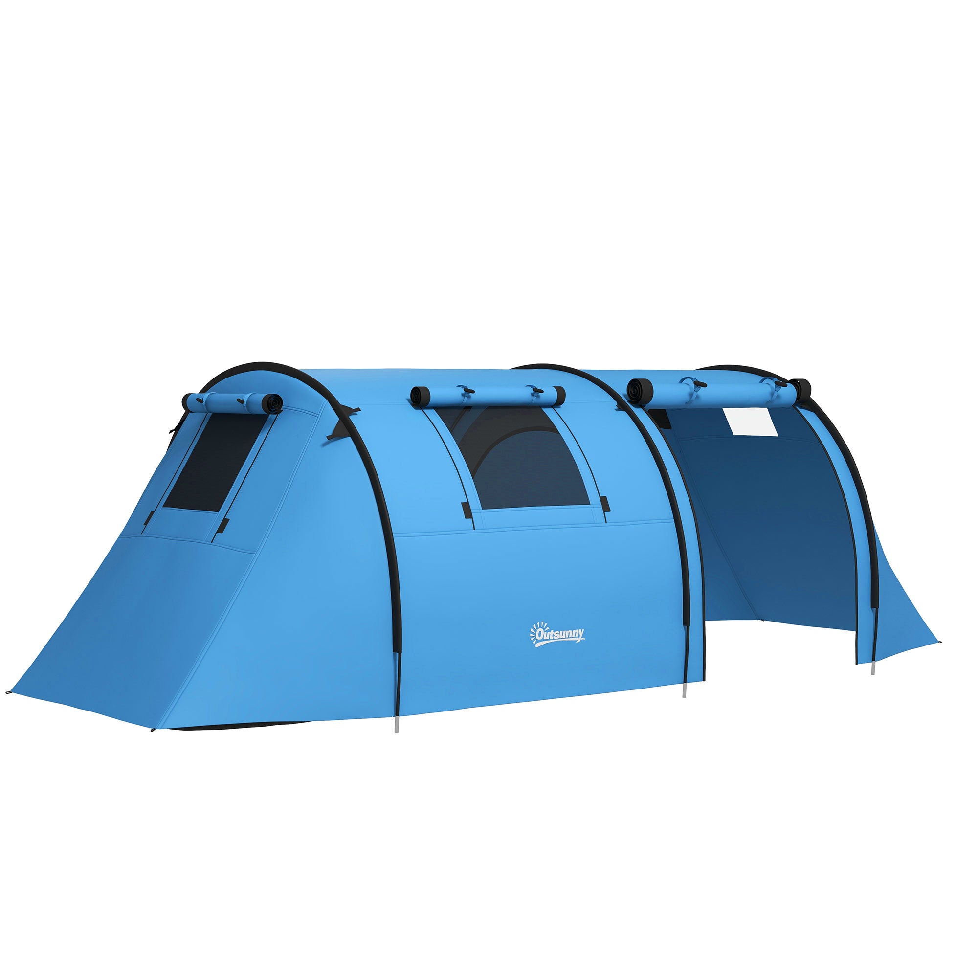 Outsunny Four Man Duo Room Tunnel Tent, with Accessories - Sky Blue - North Peak Garden Furniture