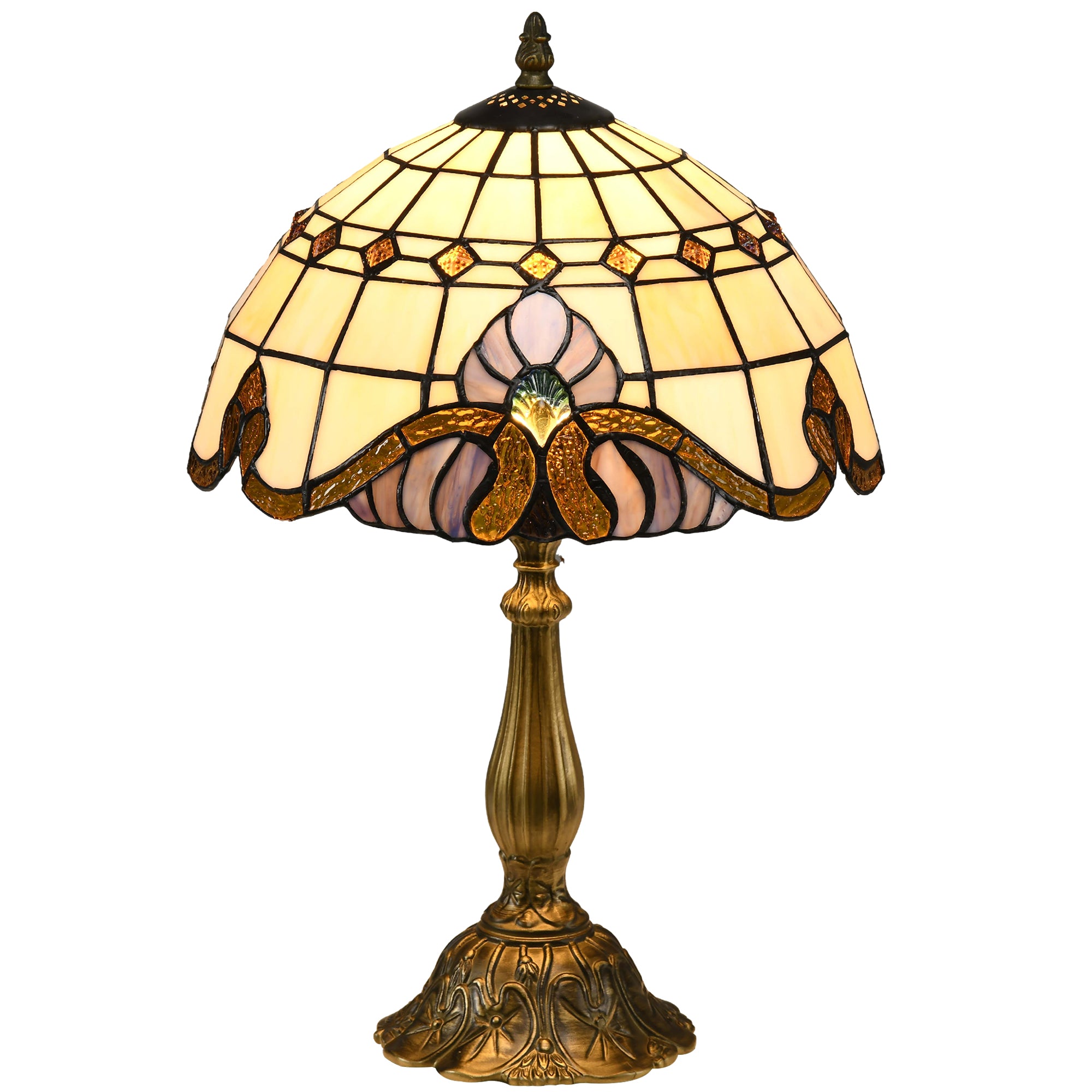 HOMCOM Stained Glass Table Lamp, Handmade Antique Bedside Lamp, Decorative Night Light for Bedroom, Living room, Home, Nightstand - North Peak Garden Furniture