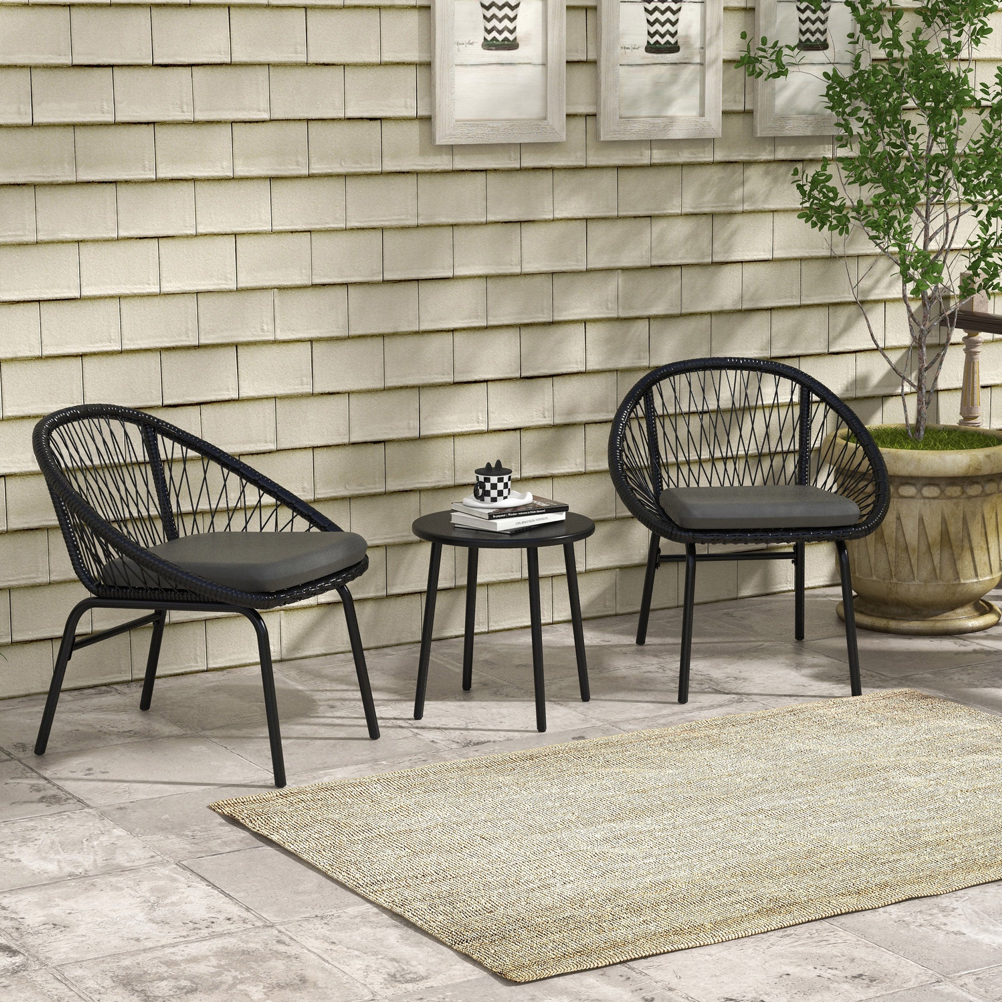 Outsunny Three-Piece Rattan Bistro Set - Black - North Peak Garden Furniture