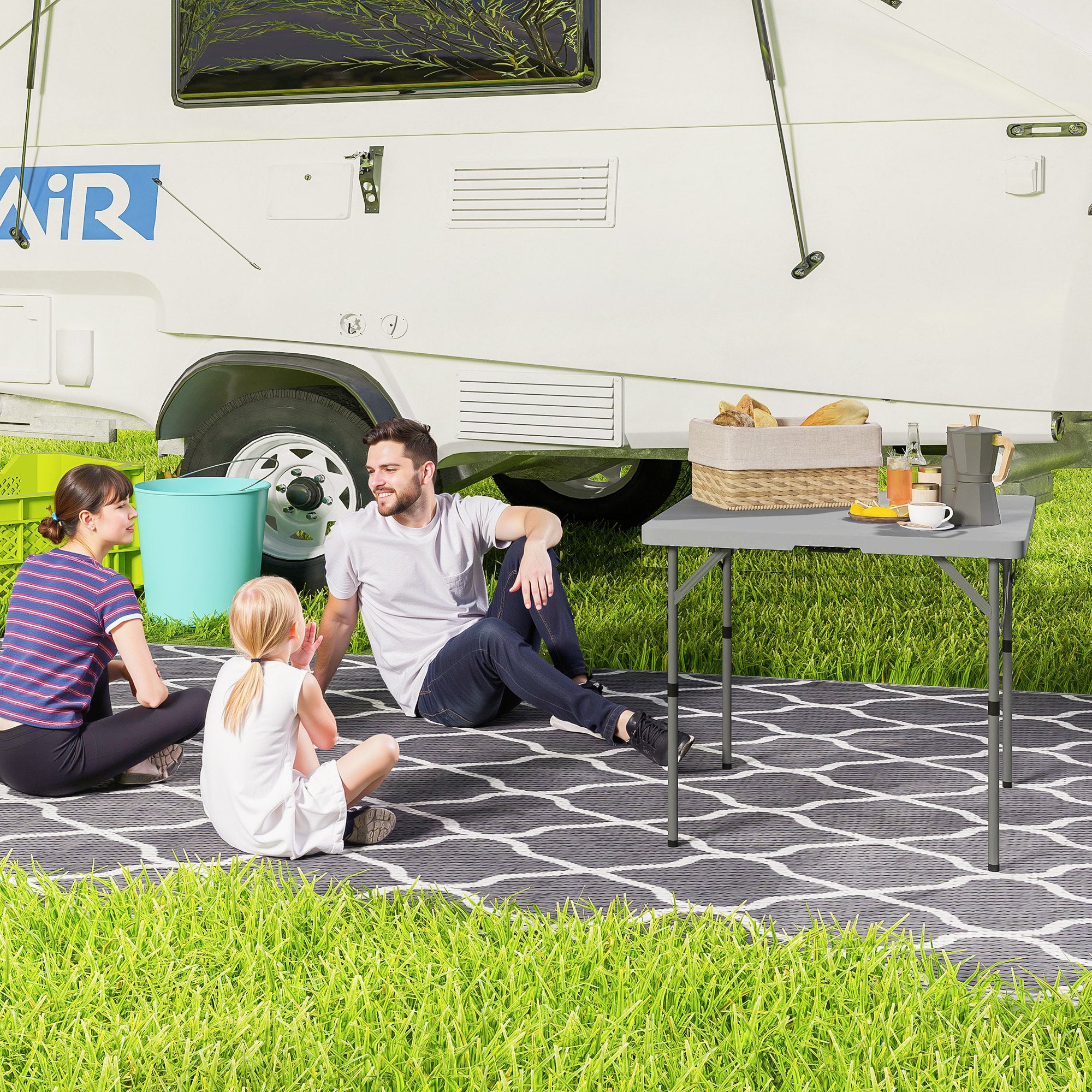 Outsunny 3ft Folding Camping Table, Heavy Duty Picnic Table with 2 Adjustable Height for Indoor Outdoor Garden, Party, BBQ, Dark Grey - North Peak Garden Furniture