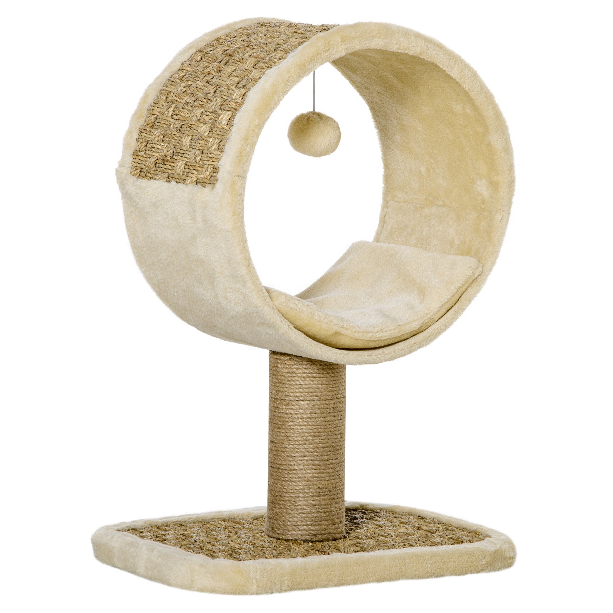 PawHut 56cm Cat Tree for Indoor Cats, with Scratching Post, Tunnel, Toy Ball - Beige - North Peak Garden Furniture