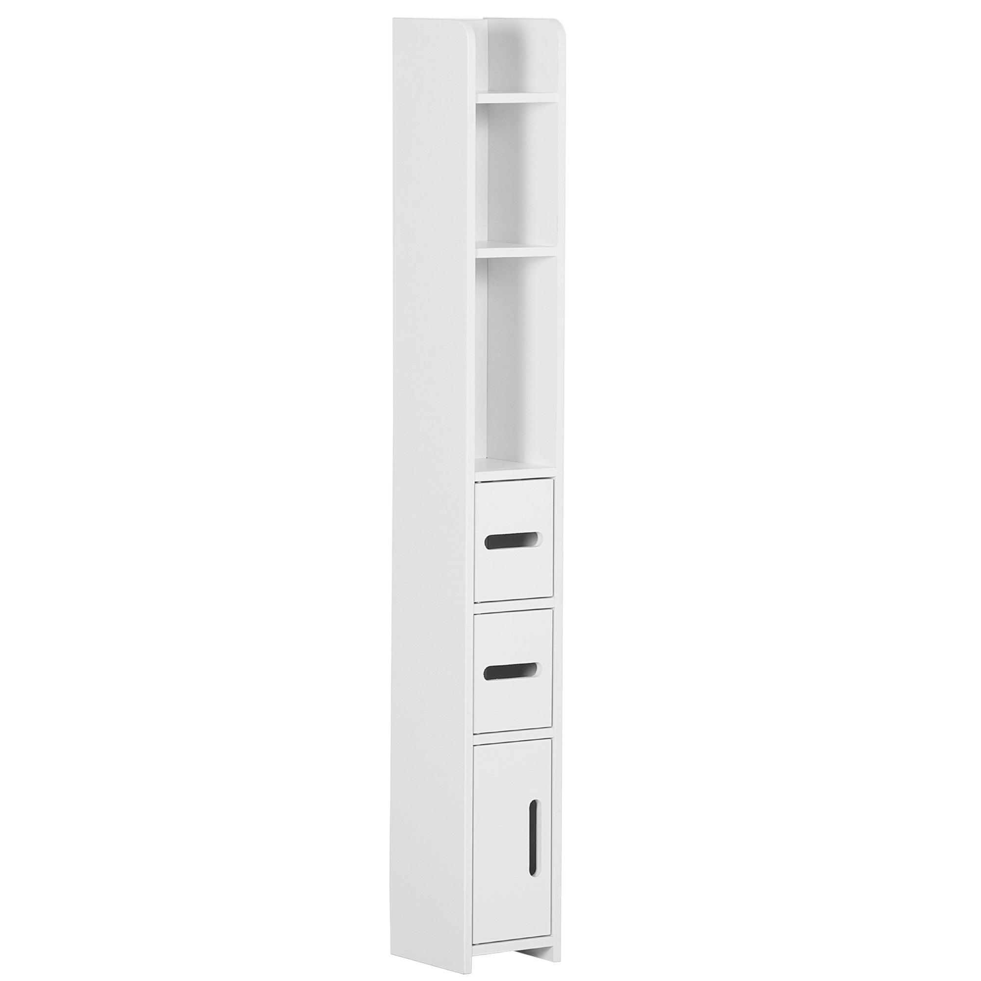 kleankin Modern Bathroom Storage Cabinet, Freestanding Tall Bathroom Cabinet with Open Shelves and 3 Cupboards with Door, for Bedroom Hallway, White - North Peak Garden Furniture