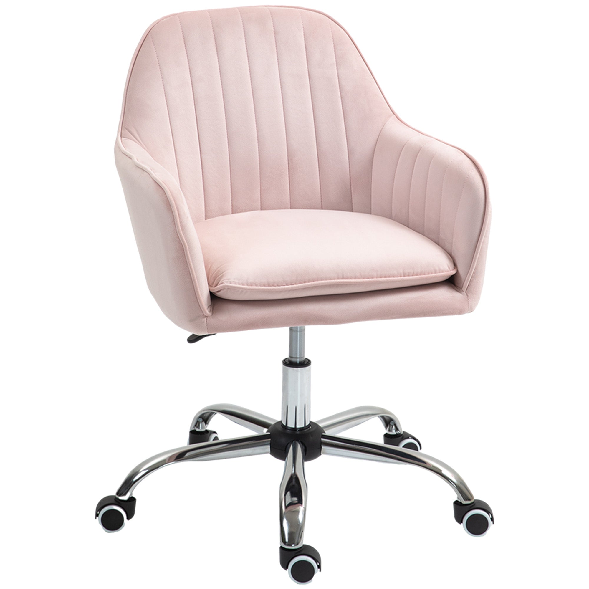 HOMCOM Velvet-Feel Tub Office Chair, with Seat Cushion - Pink - North Peak Garden Furniture