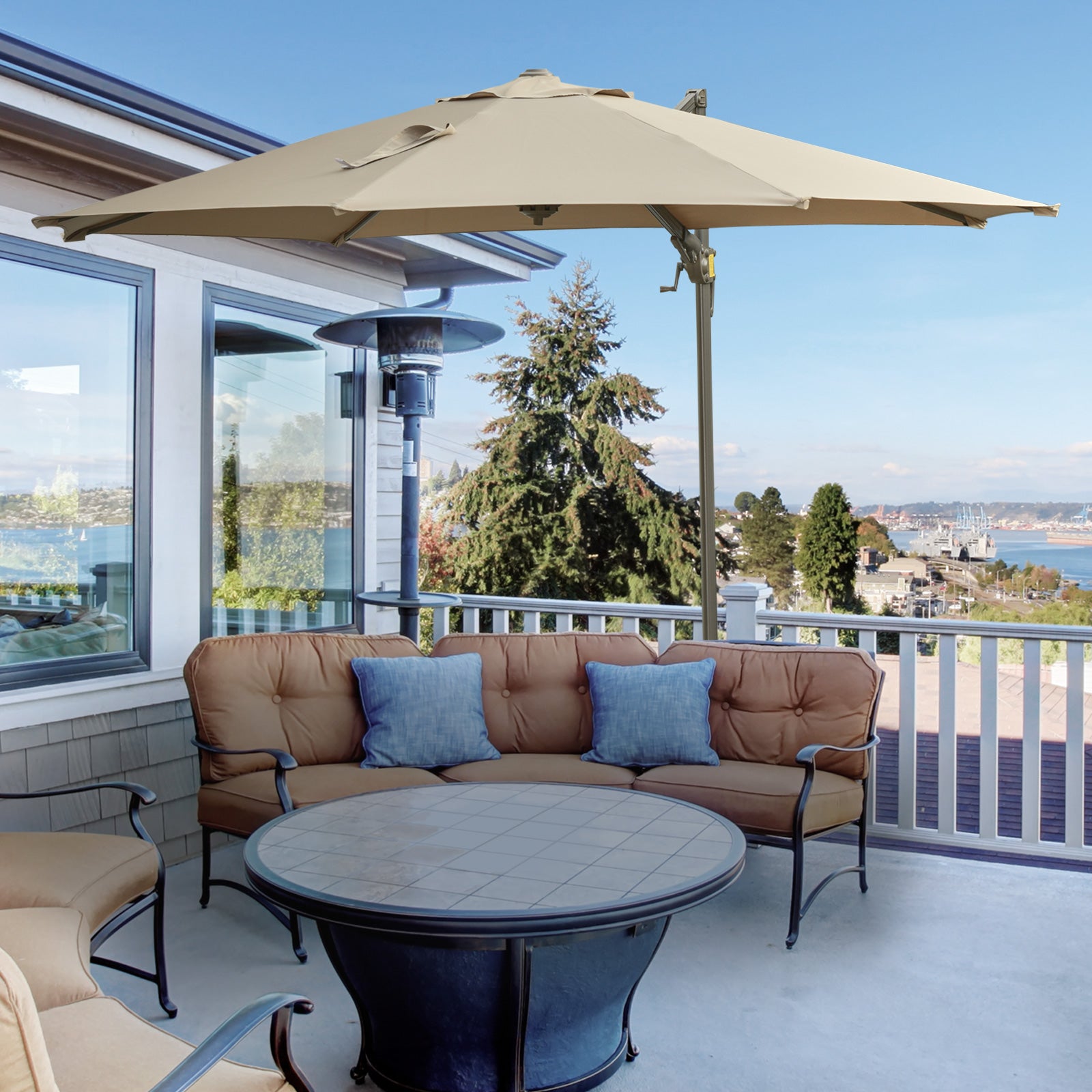 Outsunny 3m Beach Hanging Umbrella Parasol - Khaki - North Peak Garden Furniture