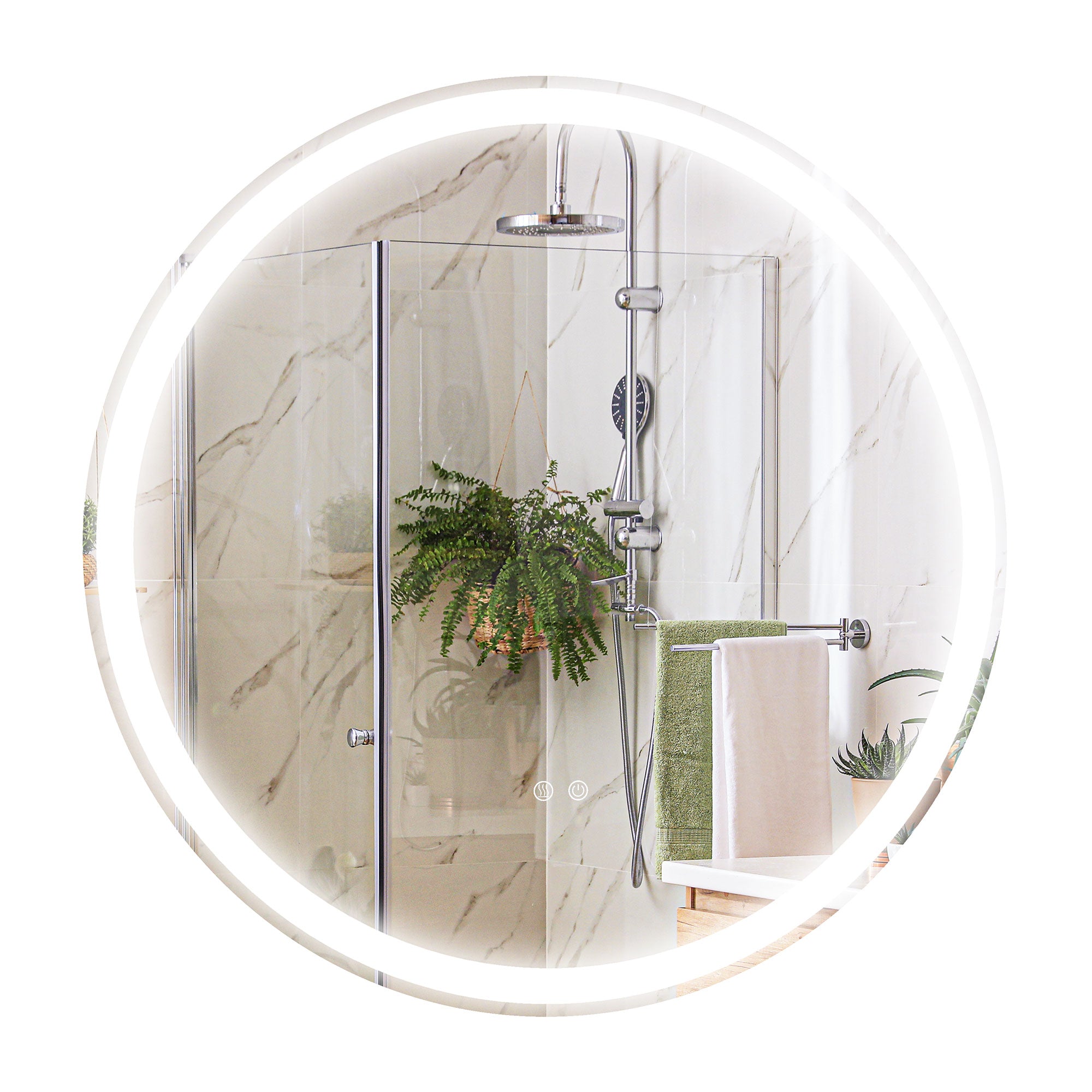 kleankin Round Bathroom Mirror with LED Lights, Wall Mount Dimmable Makeup Mirror with 3 Temperature Colours, Defogging Film and Memory Function, Frameless, Hardwired, 60 x 60 cm - North Peak Garden Furniture