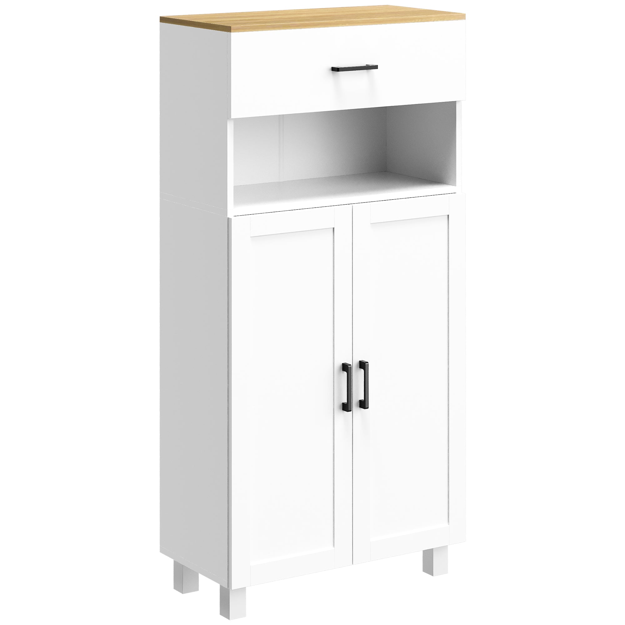 HOMCOM Freestanding Kitchen Cupboard, Nordic Storage Cabinet with Drawer, Doors and Open Countertop for Living & Dining Room, 130cm, White - North Peak Garden Furniture