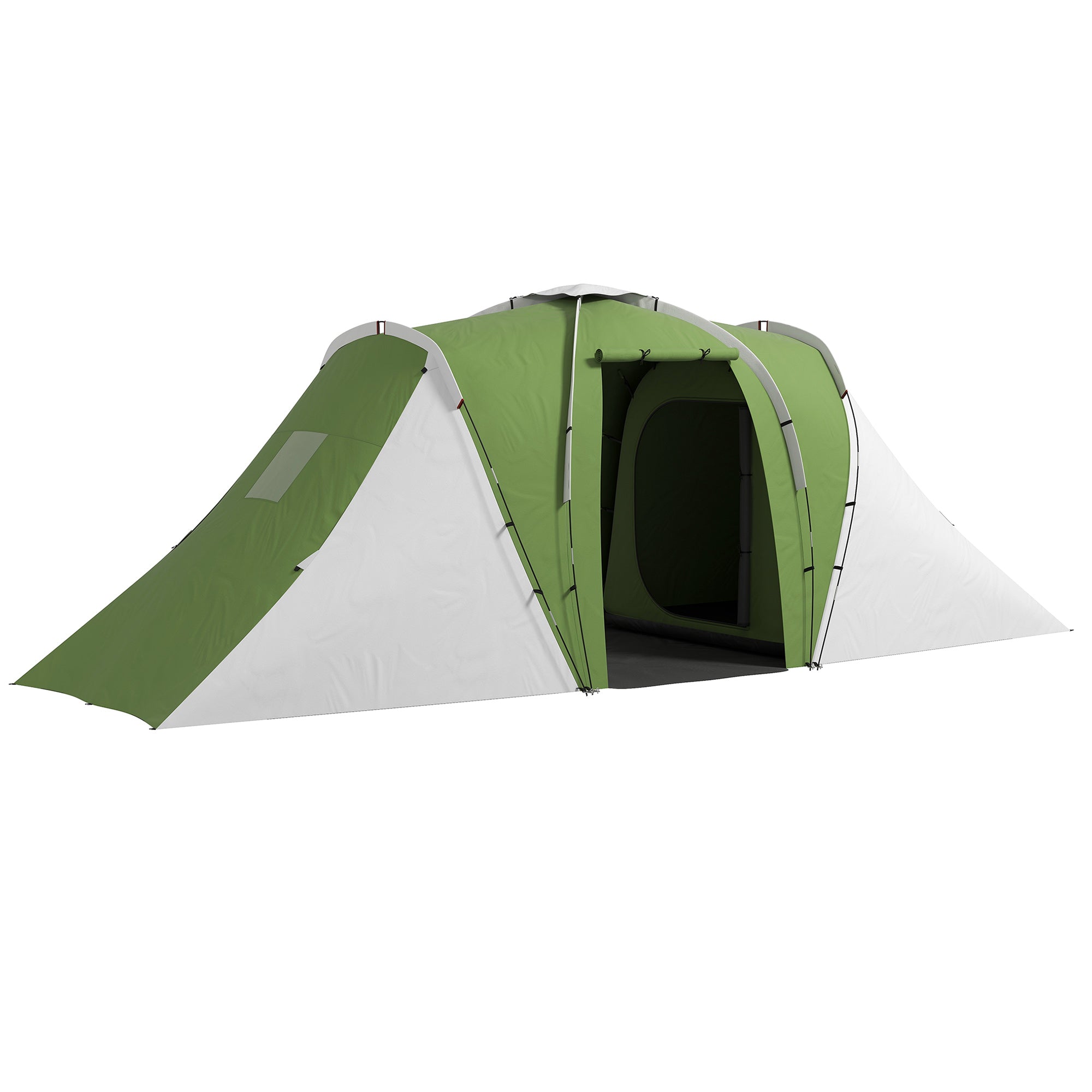 Outsunny Large Camping Tent Tunnel Tent with 2 Bedroom and Living Area, 2000mm Waterproof, Portable with Bag for 4-6 Man, Green - North Peak Garden Furniture