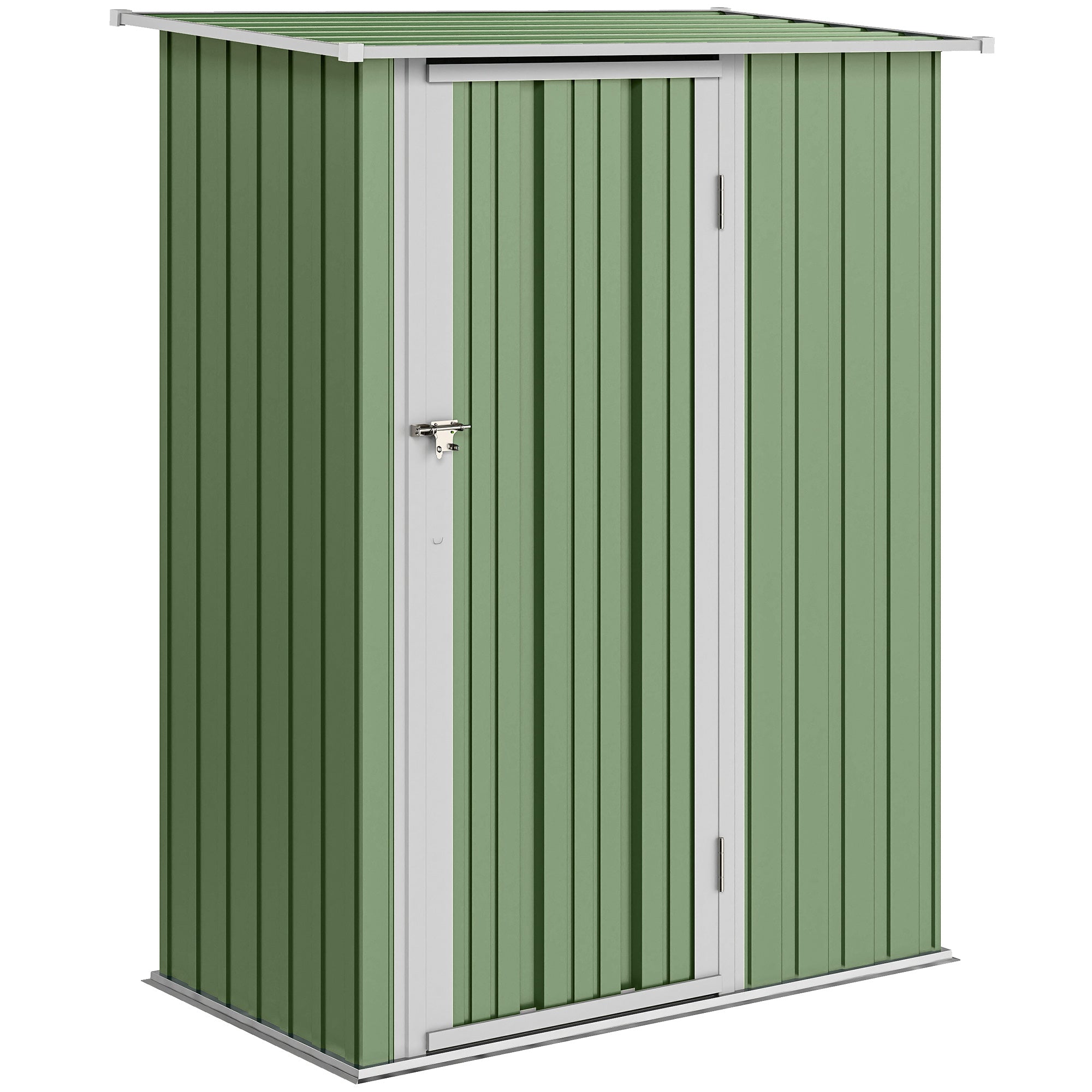 Outsunny 5ft x 3ft Garden Metal Storage Shed, Outdoor Tool Shed with Sloped Roof, Lockable Door for Tools, Equipment, Light Green