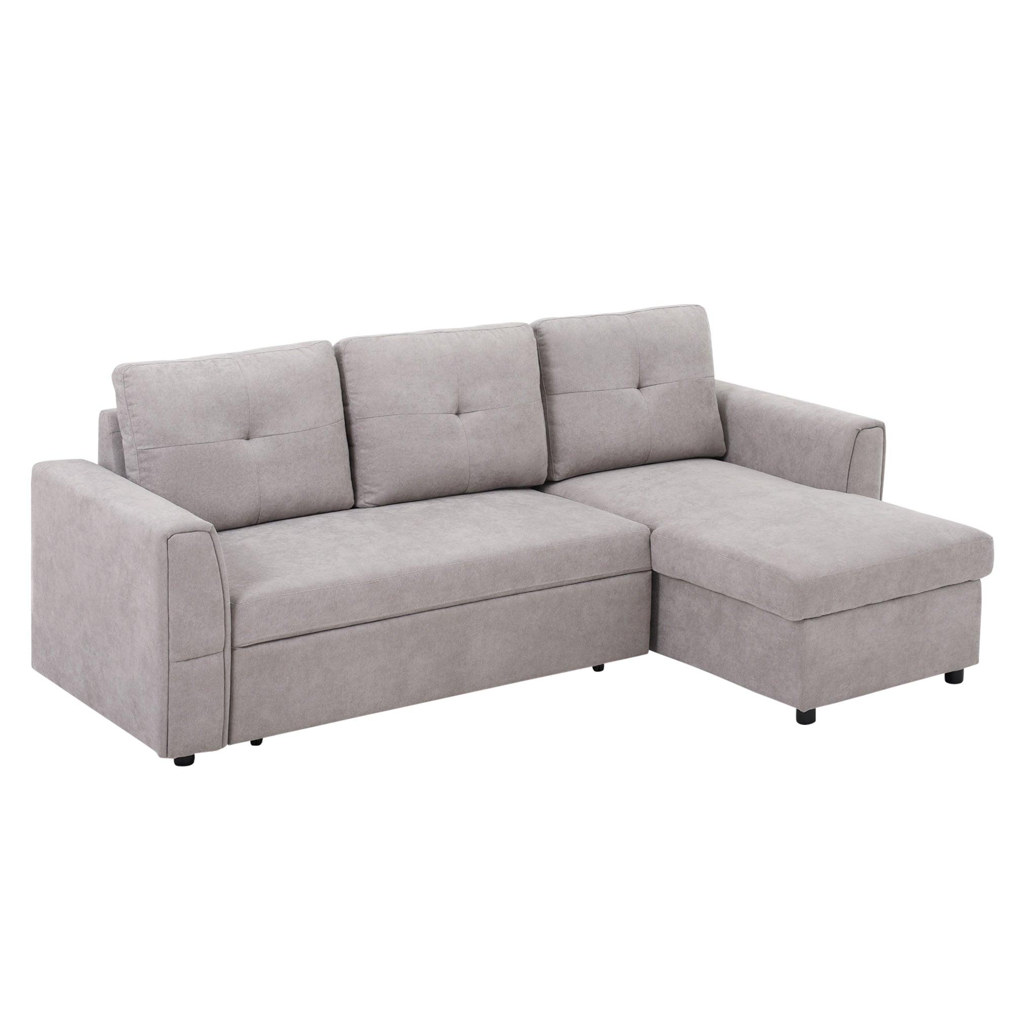 HOMCOM Linen-Look 'L' Storage Sofa Bed - Light Grey - North Peak Garden Furniture