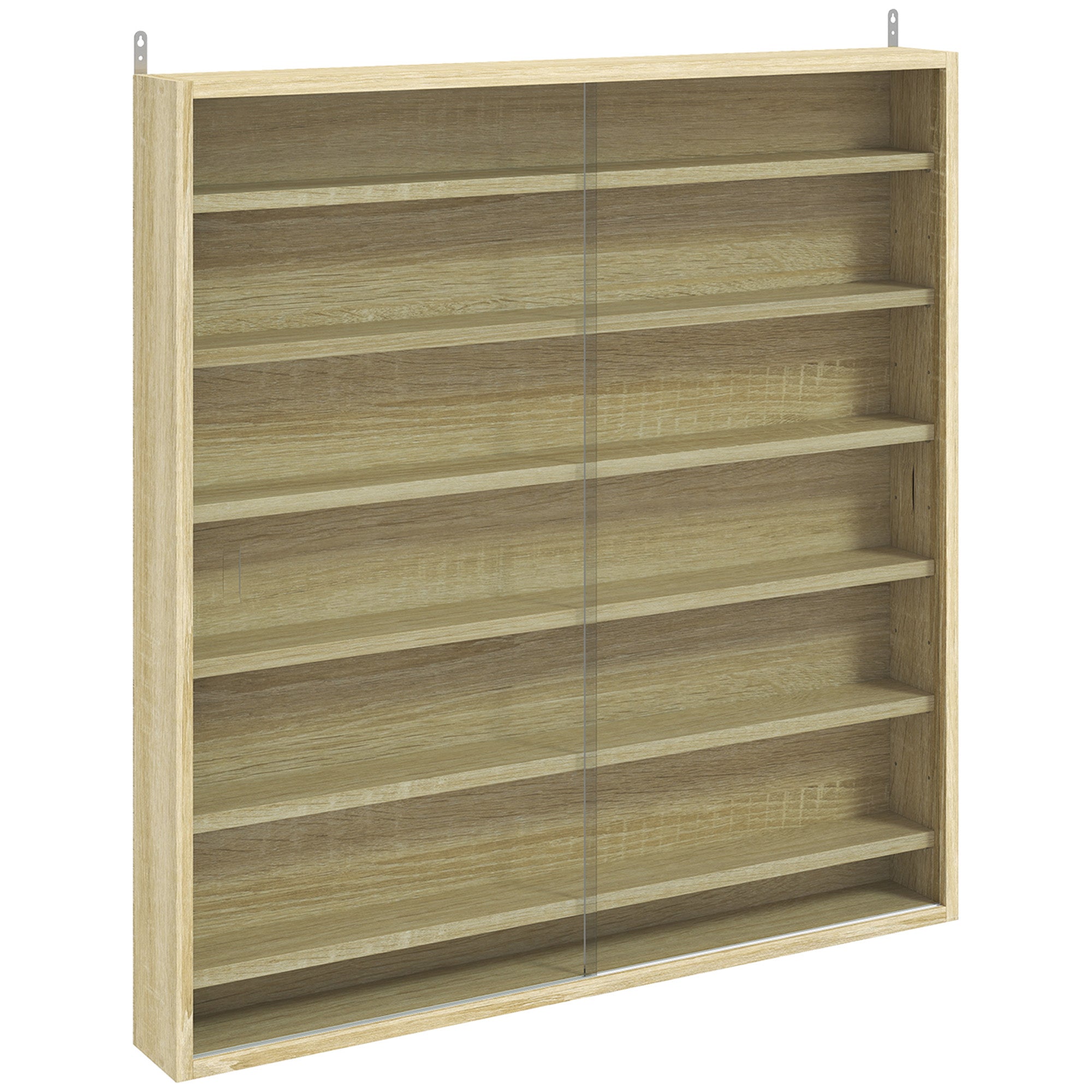 HOMCOM Six Shelf Display Cabinet, with Glass Doors - Oak - North Peak Garden Furniture