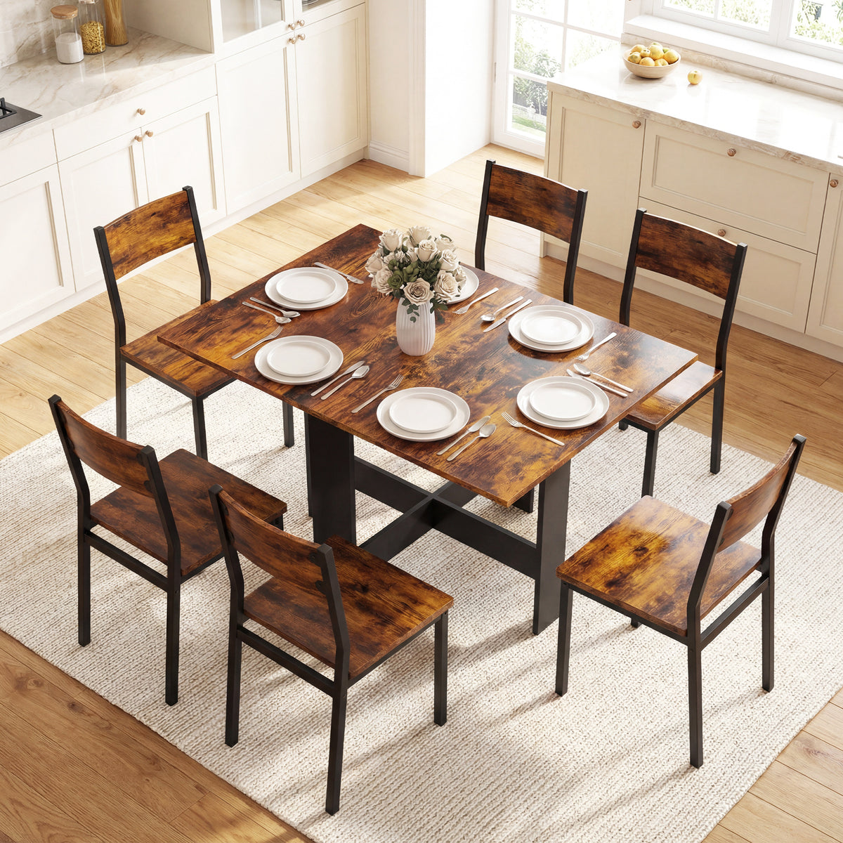HOMCOM Folding Dining Table, Space-Saving Drop Leaf Kitchen Table for 4-6 People Rustic Brown