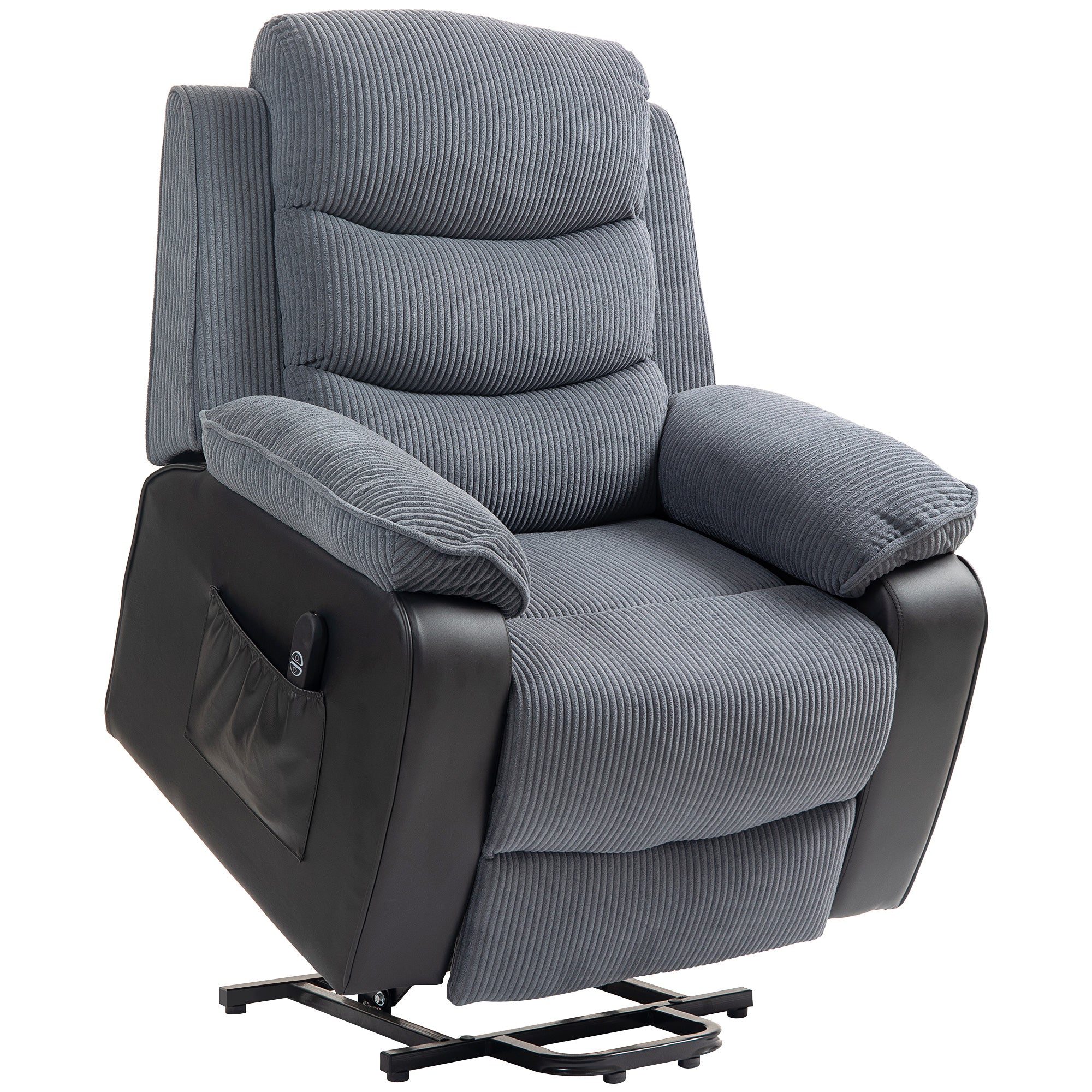 HOMCOM Power Lift Recliner Chair for Elderly, Patchwork Design Oversized Electric Riser and Recliner Armchair for Living Room with Remote Control and 2 Side Pockets, Dark Grey - North Peak Garden Furniture