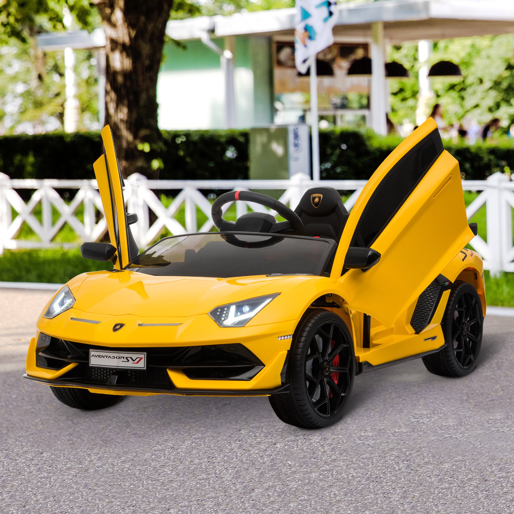 HOMCOM Lamborghini Aventador Licensed 12V Kids Electric Ride On Car Racing Car Toy with Parental Remote Control Battery-powered 2 Motors Music Lights for 3-8 Years Old Yellow - North Peak Garden Furniture