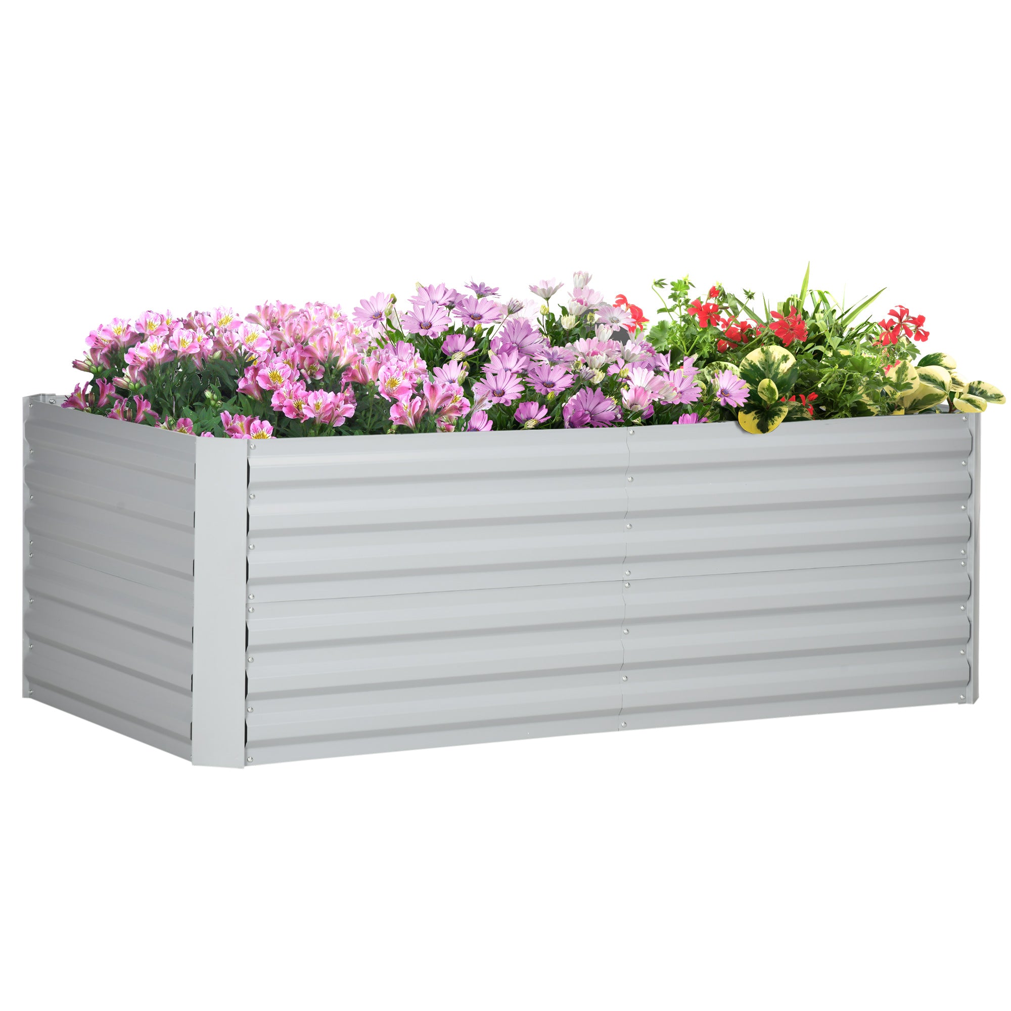 Outsunny Raised Beds for Garden, Galvanised Steel Outdoor Planters with Multi-reinforced Rods, 180 x 90 x 59 cm, Light Grey - North Peak Garden Furniture