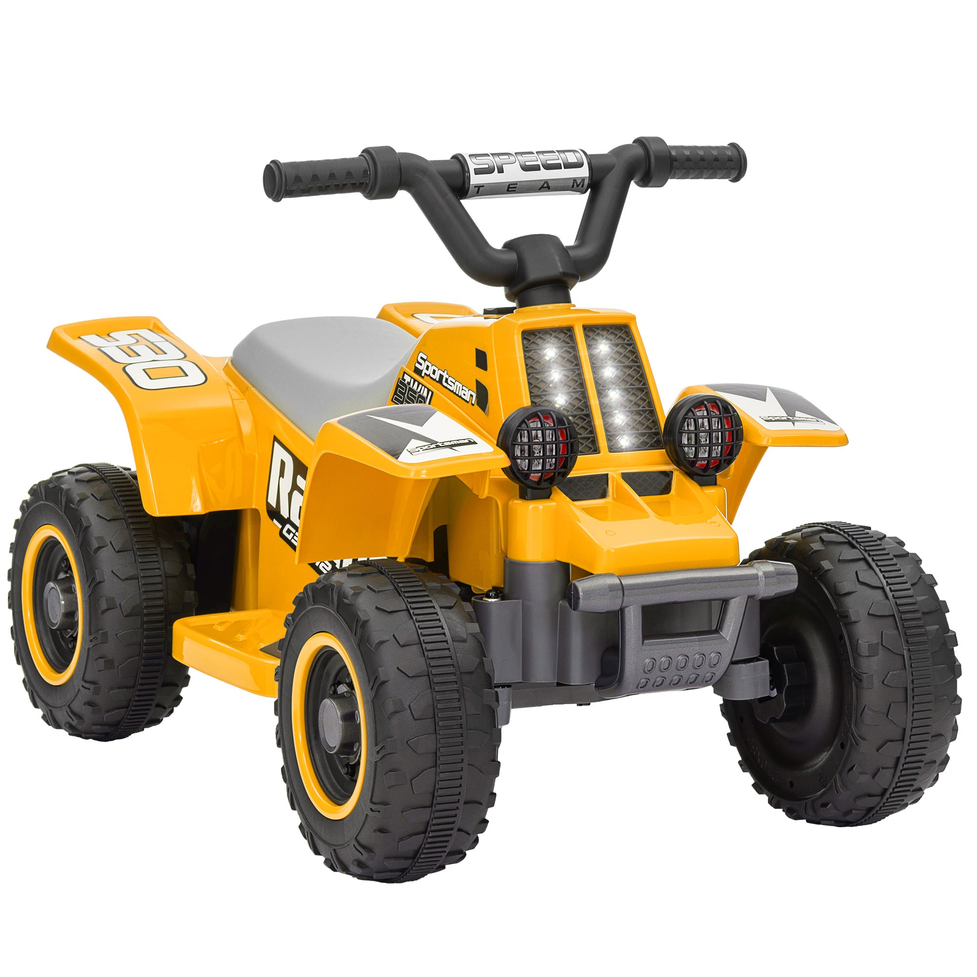 AIYAPLAY 6V Electric Quad Bike for Kids, Ride On ATV w/ Forward Backward, Headlights, for 18-36 Months - Yellow - North Peak Garden Furniture