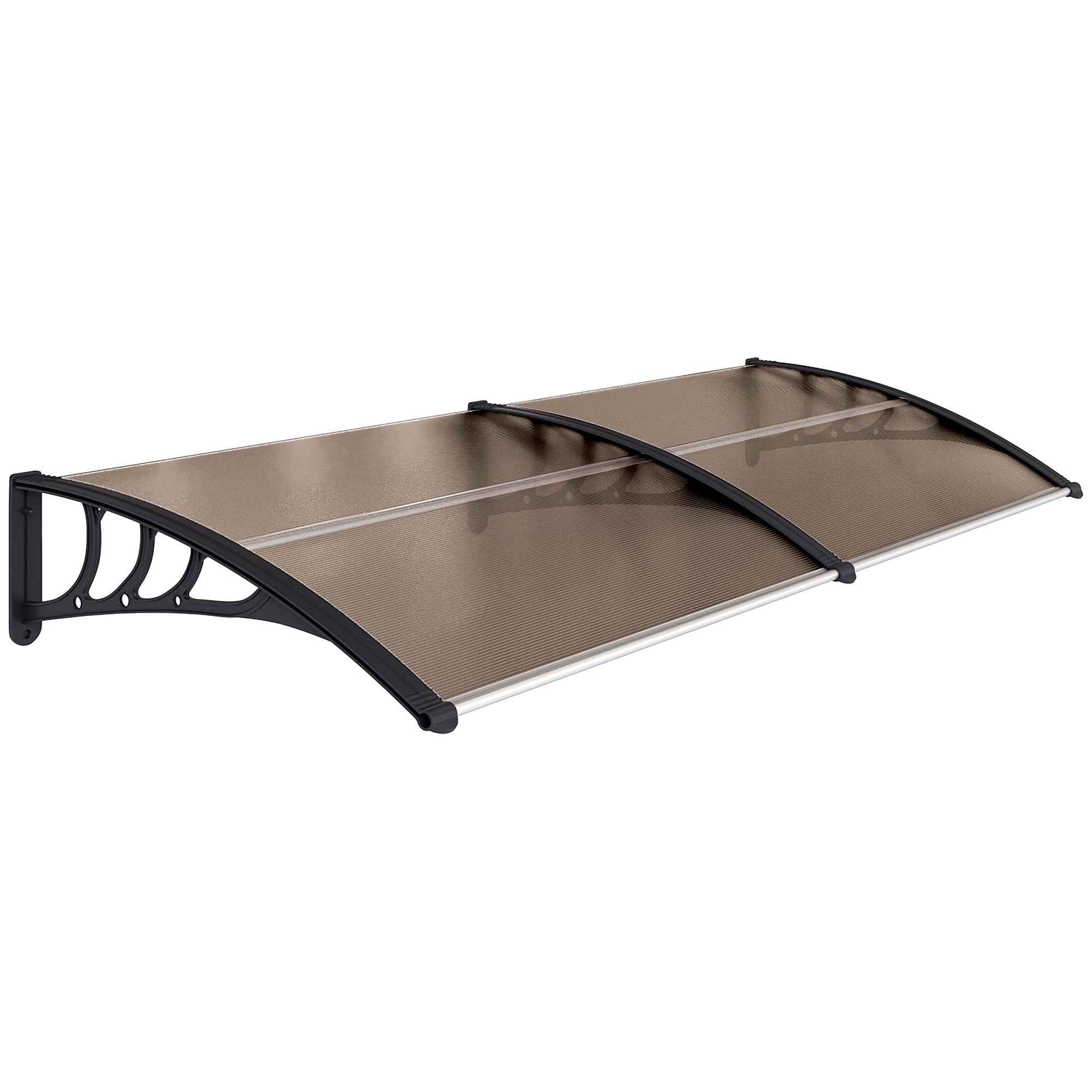 Outsunny 75 x 195 cm Curved Door Window Awning Canopy, Polycarbonate Cover Front Door Outdoor Patio, UV Rain Snow Protection Shelter, Brown