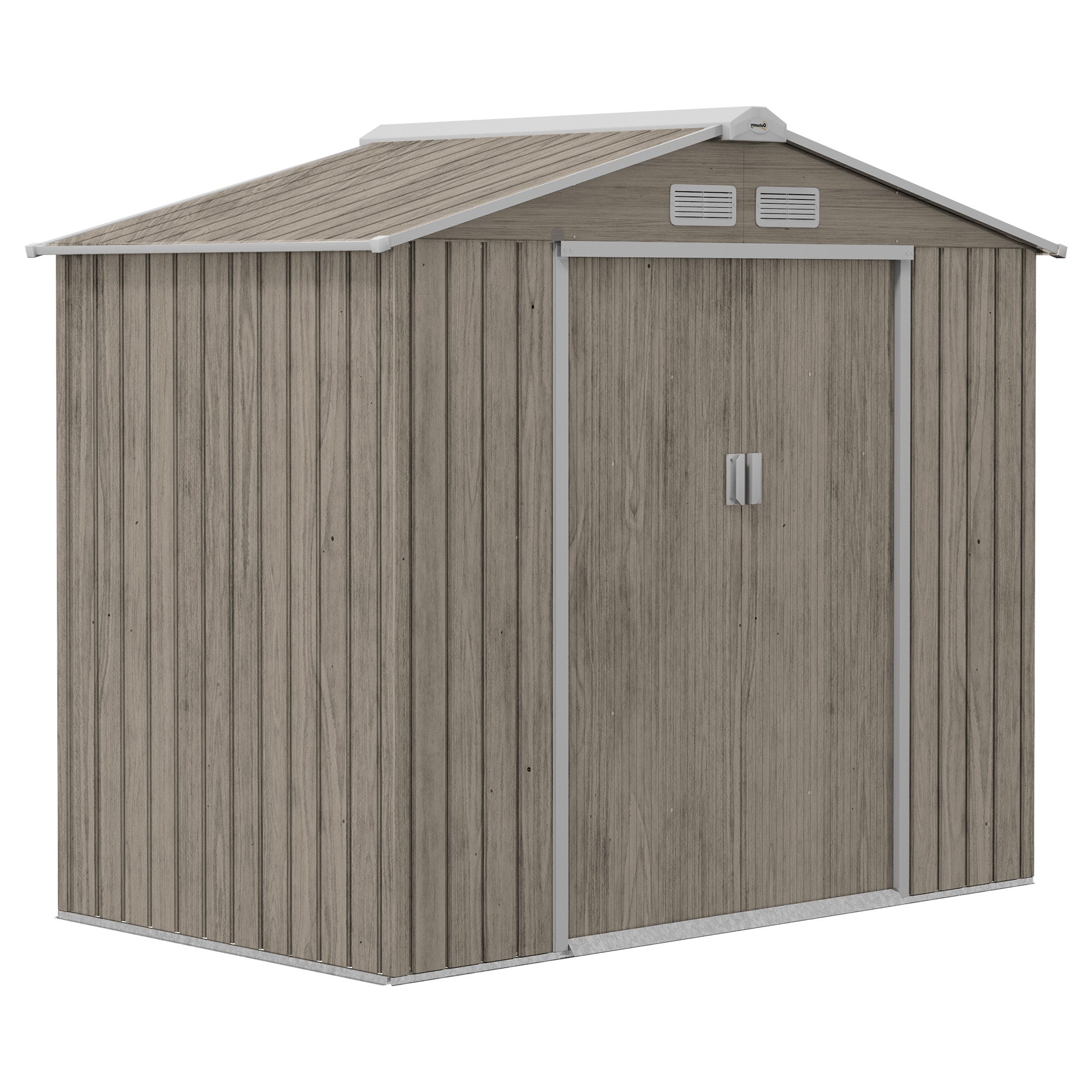 Outsunny 7 x 4ft Metal Garden Storage Shed with Vents, Floor Foundation Kit and Lockable Double Doors, Light Brown - North Peak Garden Furniture