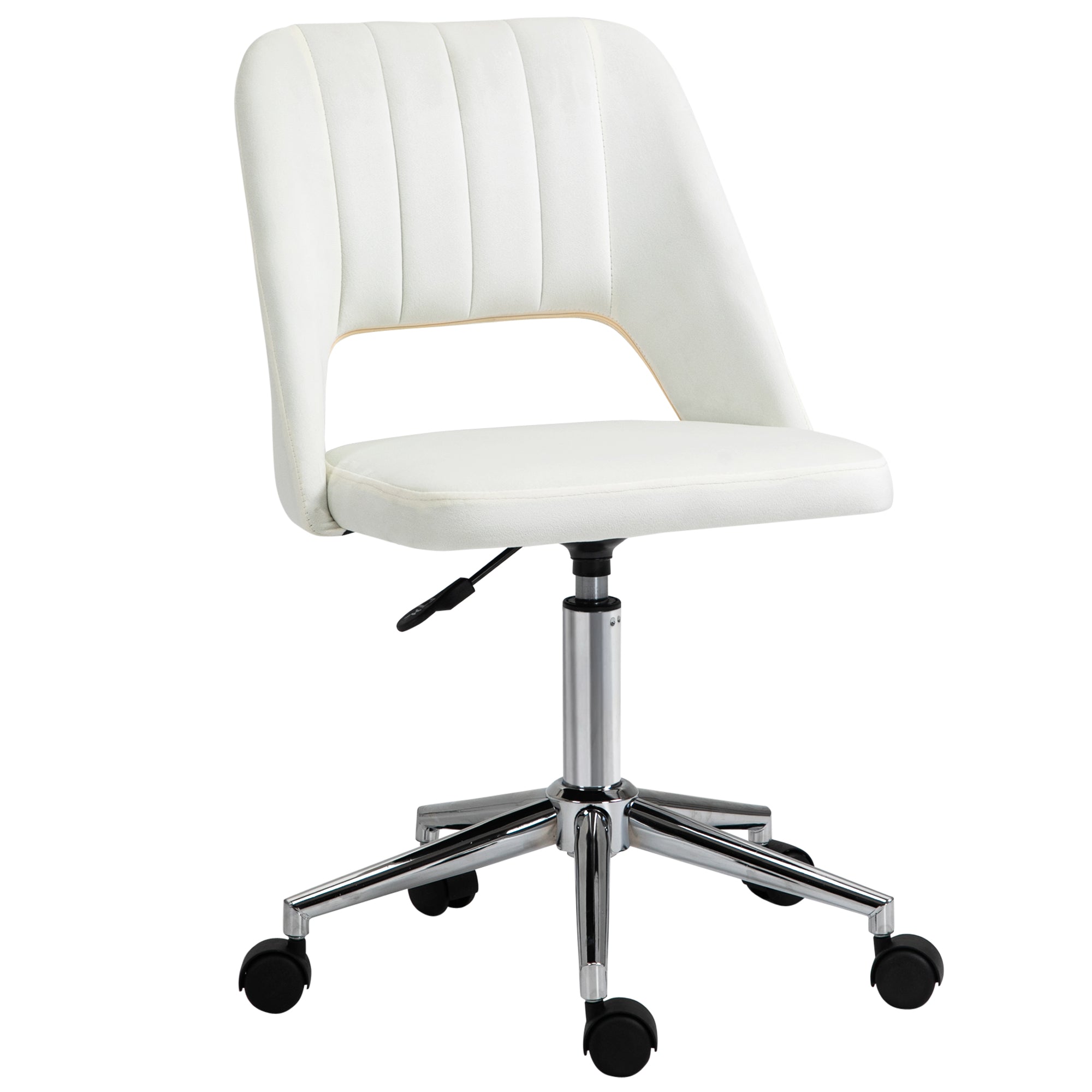 Vinsetto Armless Velvet-Feel Office Chair - Cream White - North Peak Garden Furniture