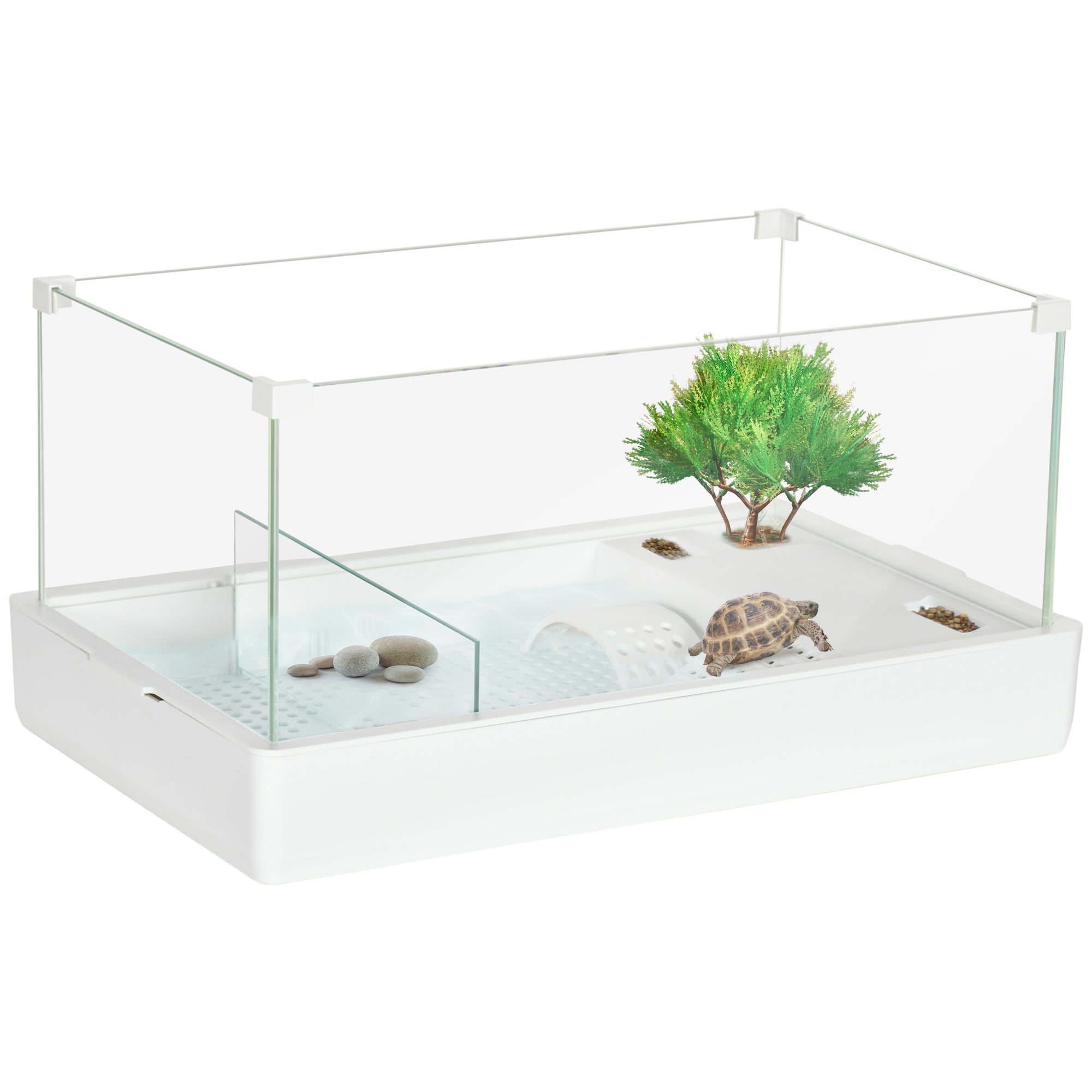 PawHut Turtle Tank, Aquarium Glass Tank w/ Basking Platform, Filter Layer - North Peak Garden Furniture