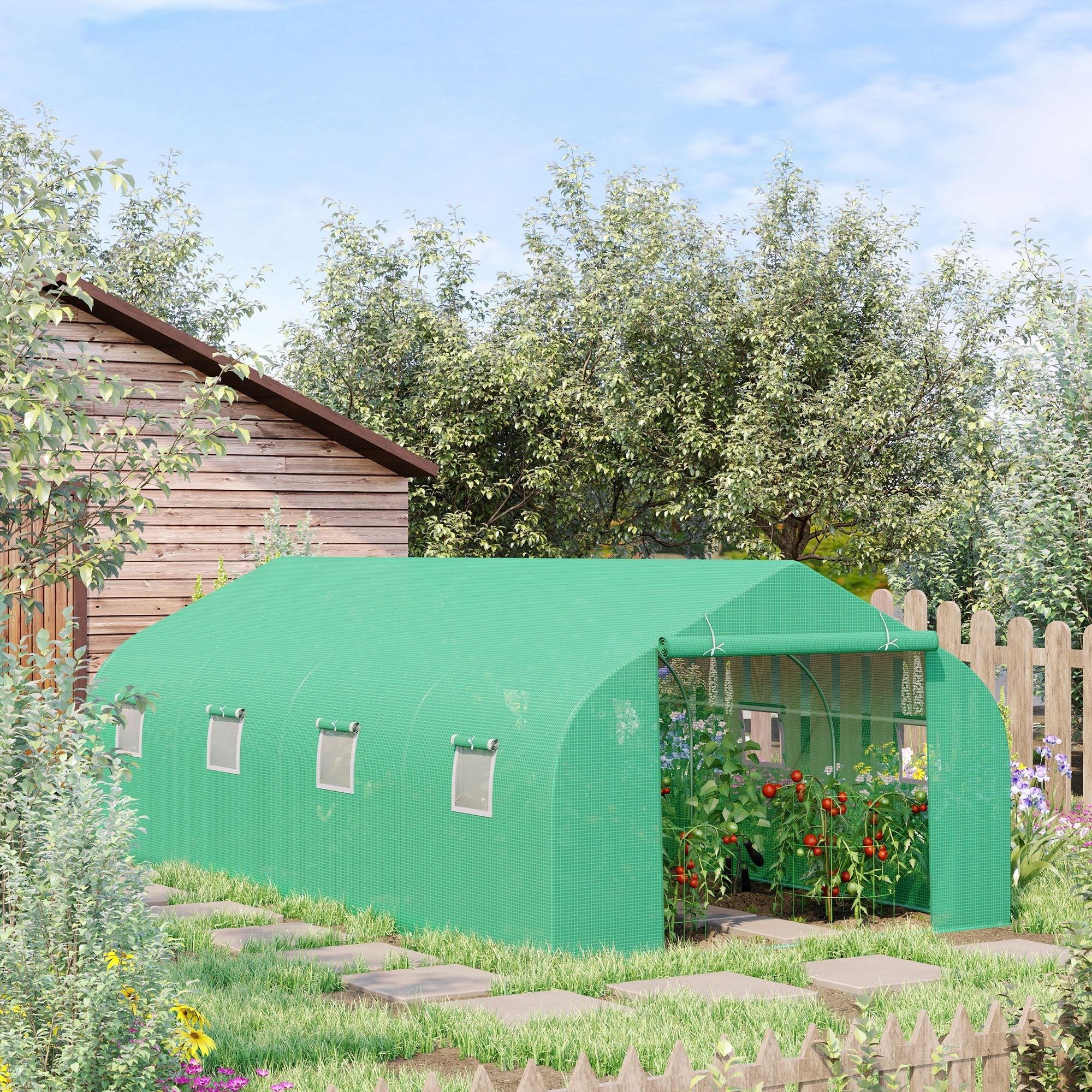 Outsunny Polytunnel Greenhouse with Windows and Door, Walk in Greenhouse for Garden, Backyard (6 x 3 M) - North Peak Garden Furniture